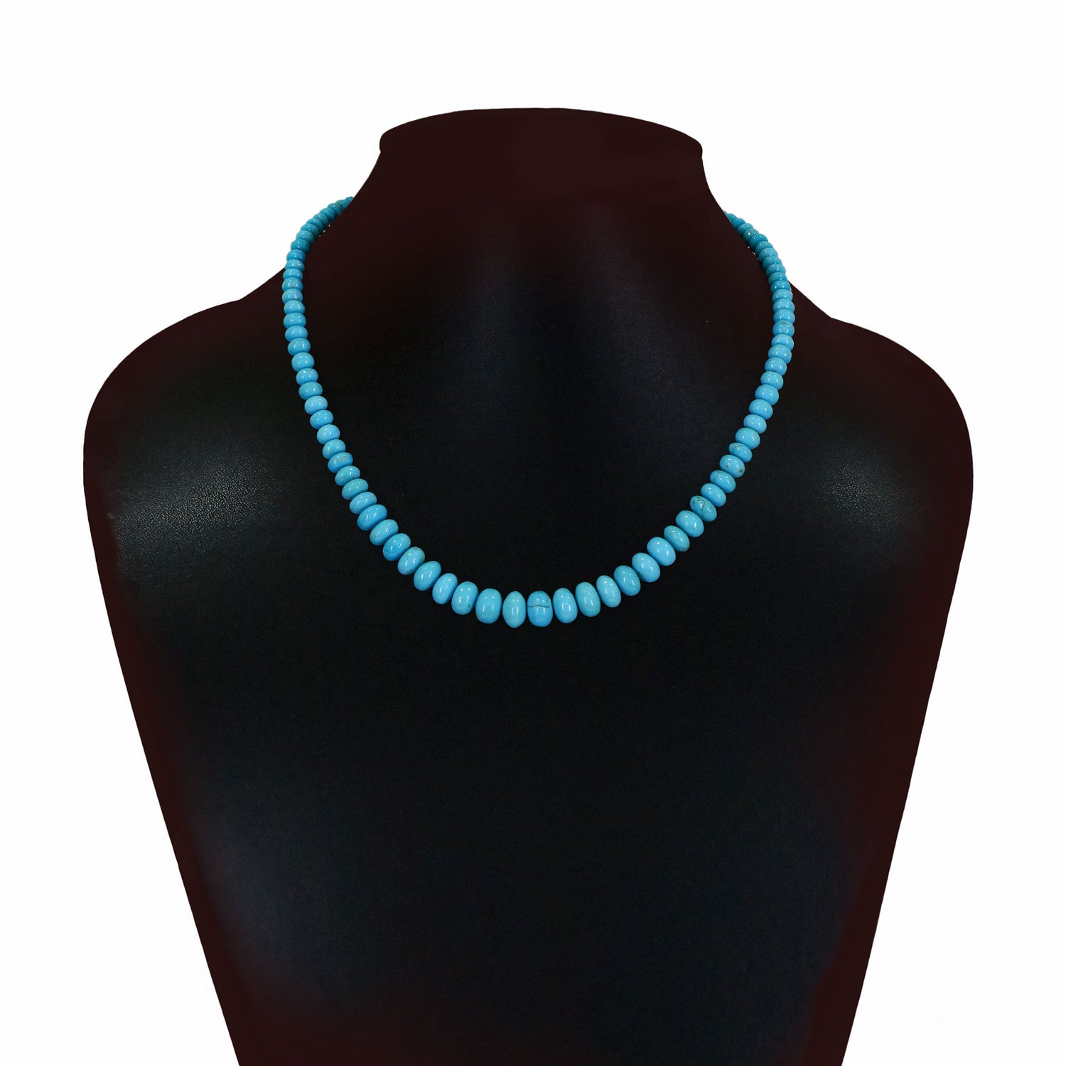 Turquoise (Arizona Natural) 3mm to 9mm Smooth Rondelle Beaded Necklace (16 Inch)