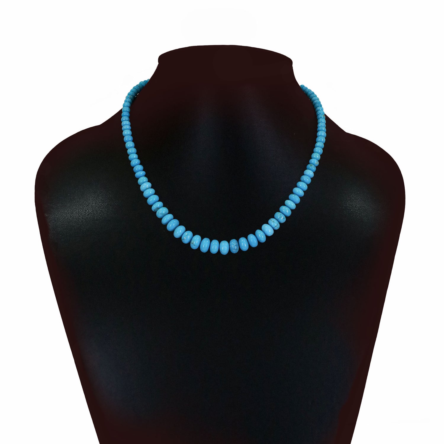 Turquoise (Arizona Natural) 3mm to 9mm Smooth Rondelle Beaded Necklace (16 Inch)