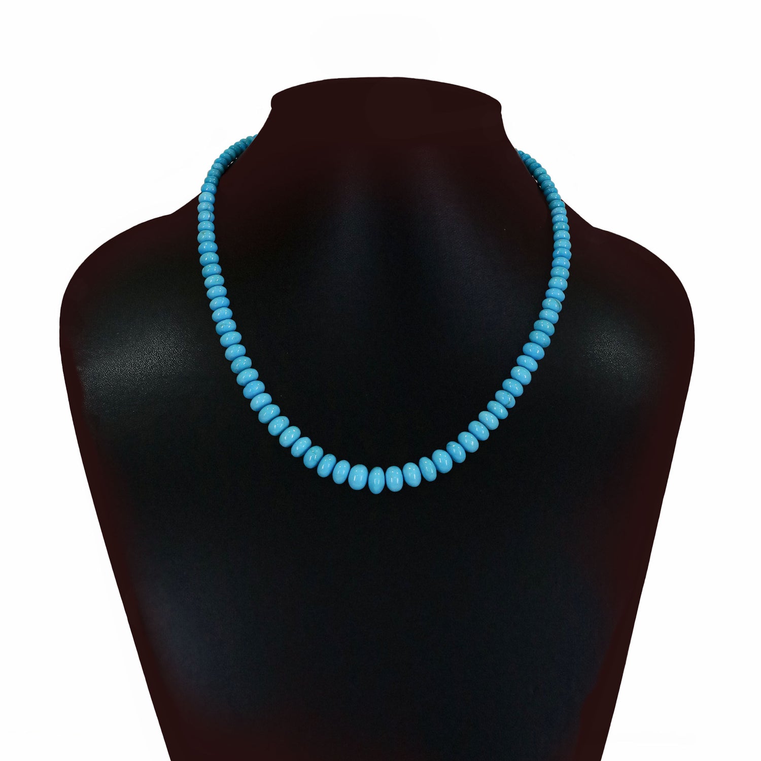 Turquoise (Arizona Natural) 3mm to 9mm Smooth Rondelle Beaded Necklace (17 Inch)