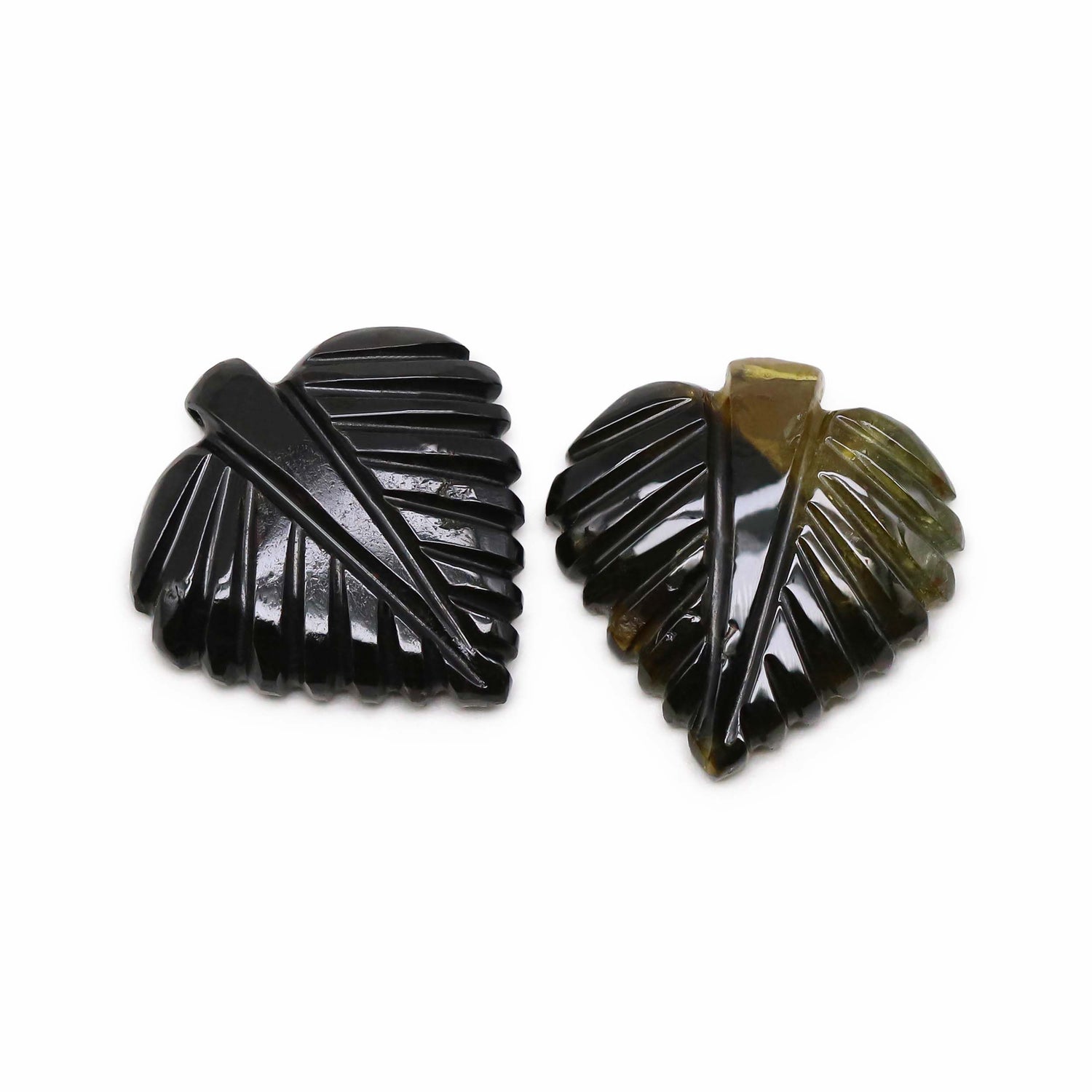 Bi-Color Tourmaline 14x13.50mm and 14.50x14.50 Carved Betel Leaf