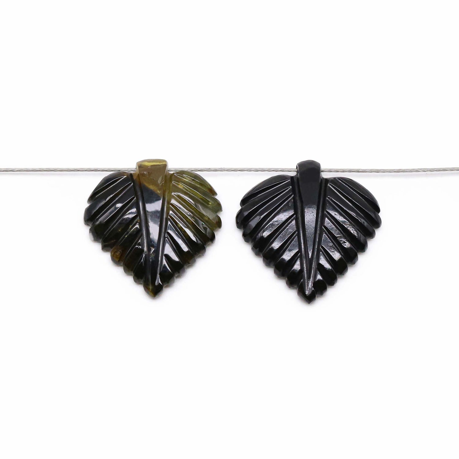 Bi-Color Tourmaline 14x13.50mm and 14.50x14.50 Carved Betel Leaf