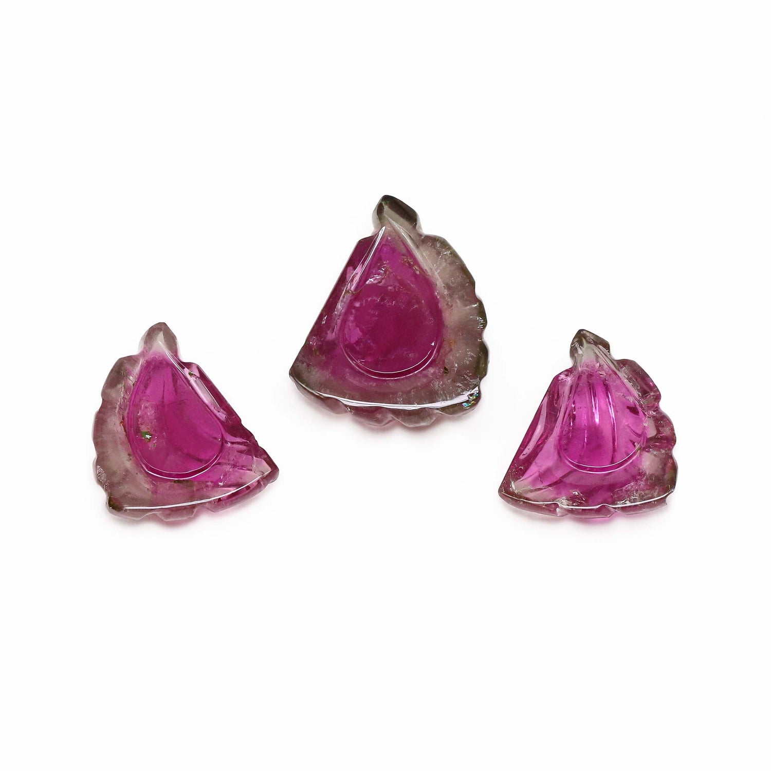 Bi-Color Tourmaline 16.50x13.40mm and 14.50x11.50mm Carved Fancy Shape Pendant with Earrings Set