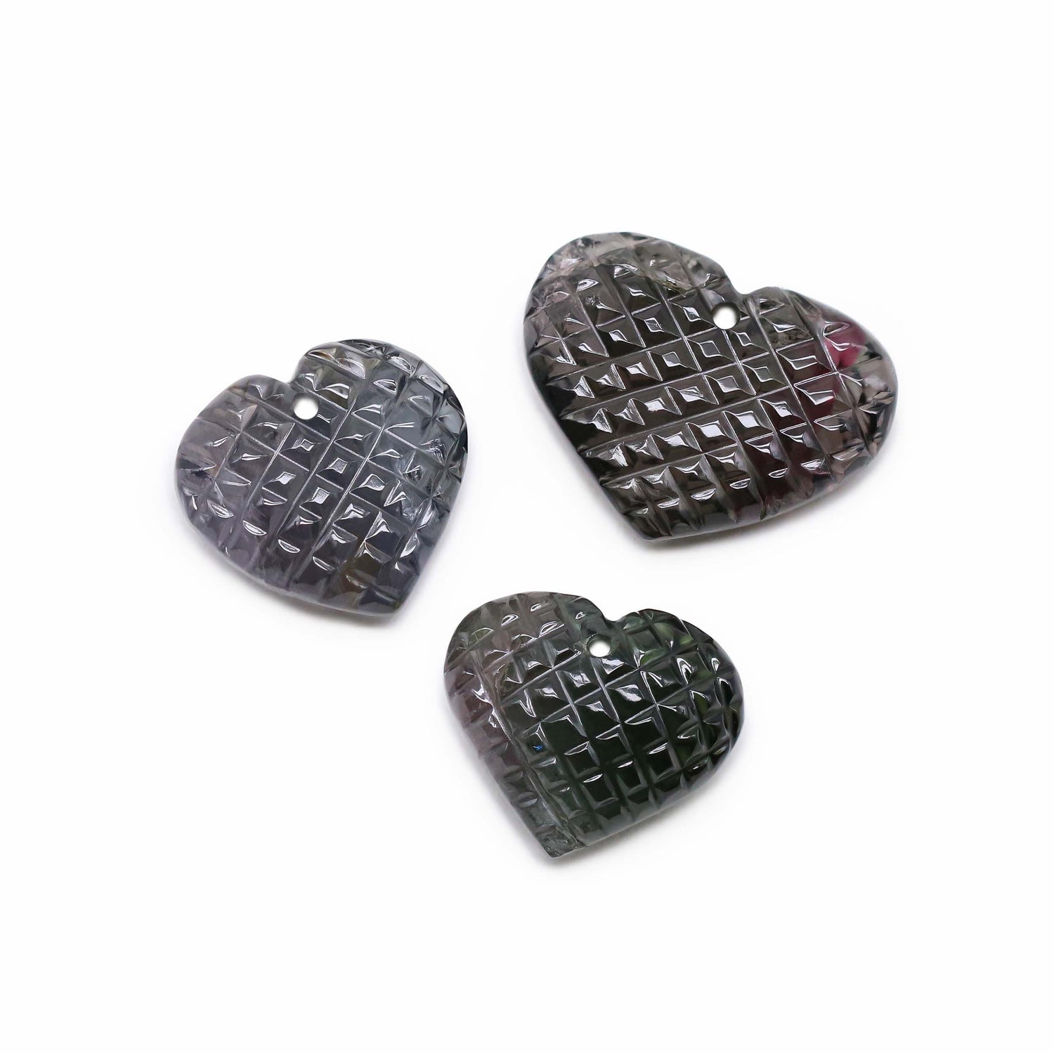 Bi-Color Tourmaline 17.50x15mm to 22.50x17mm Carved Heart Shape Briolette