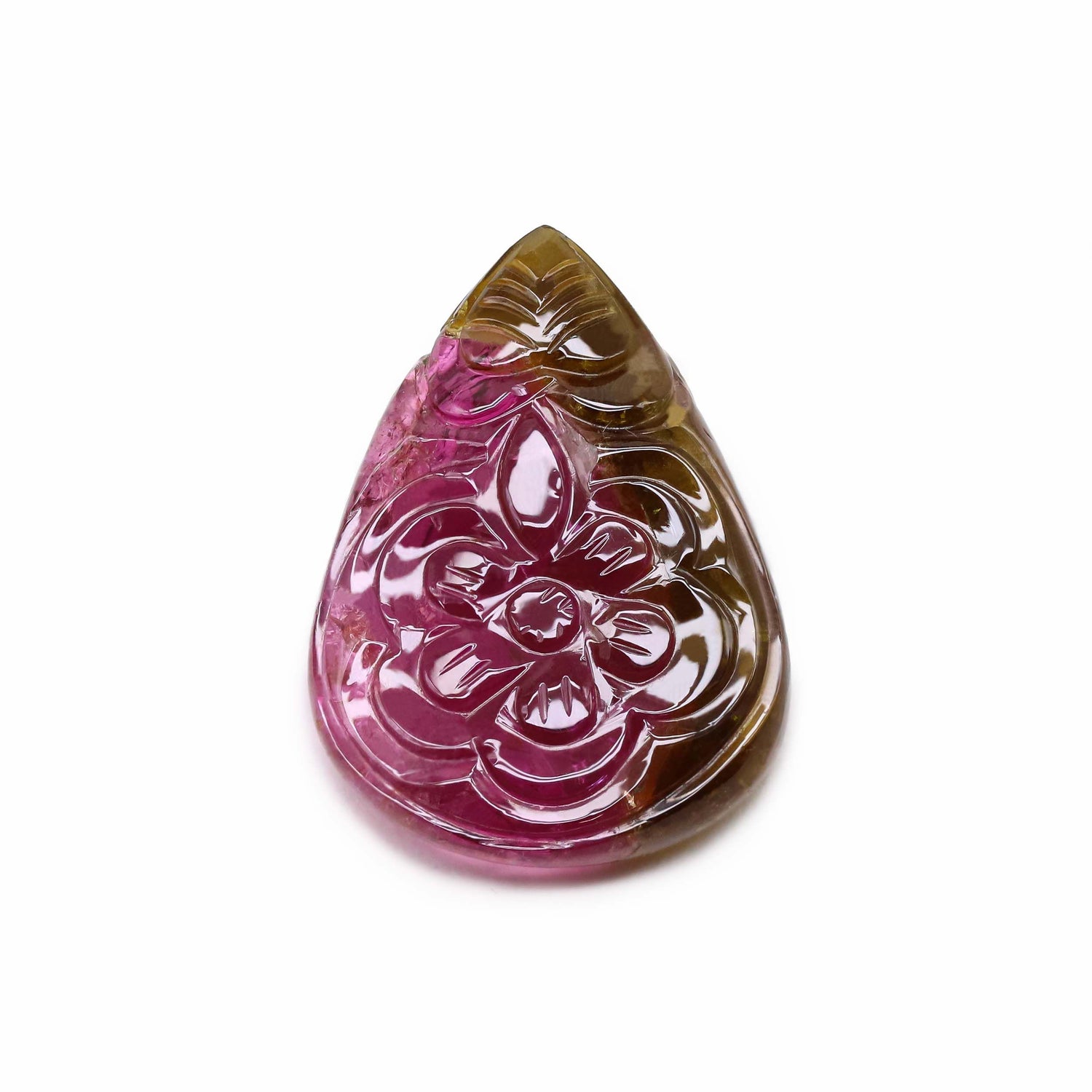 Bi-Color Tourmaline 29.50x21.50mm Carved Pear