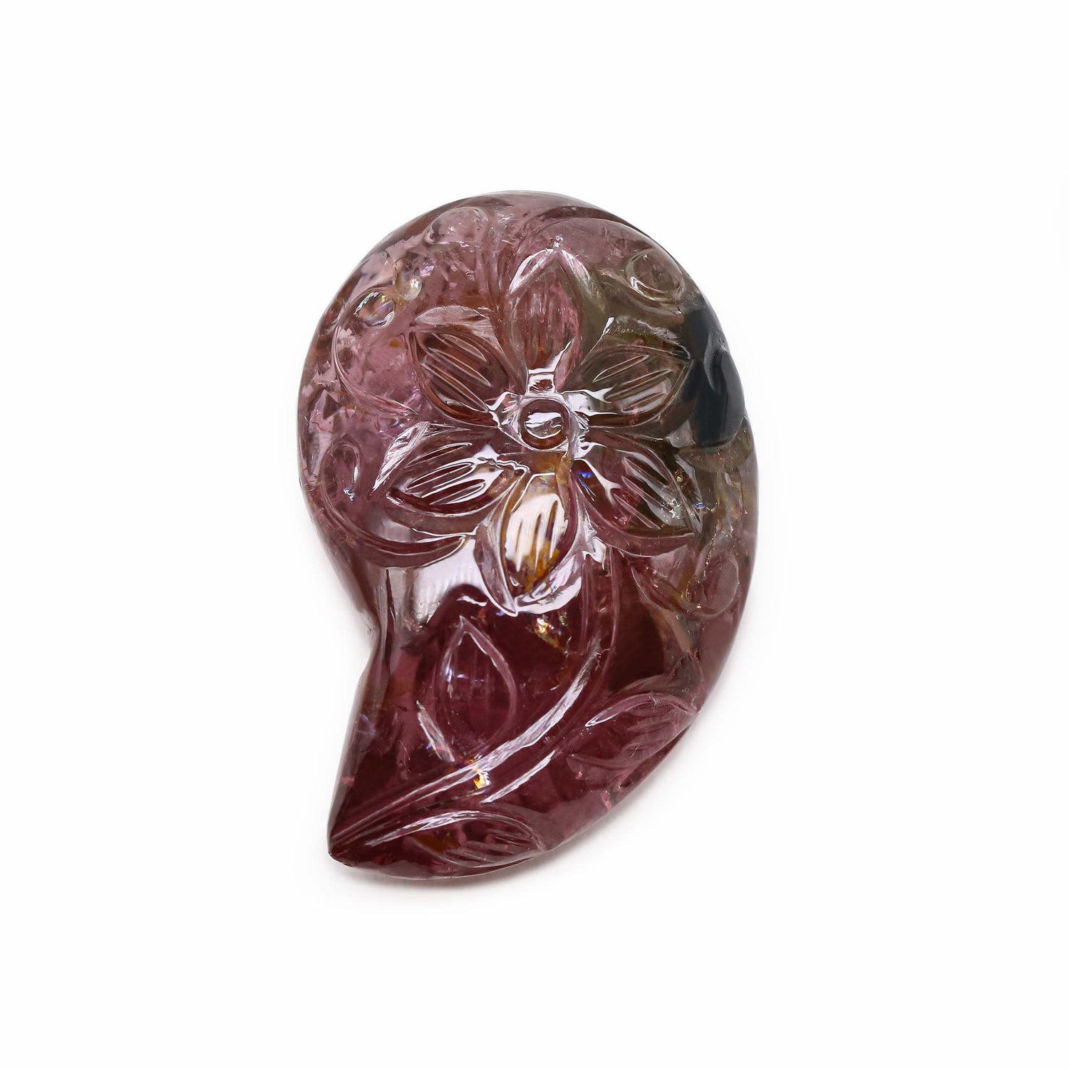Bi-Color Tourmaline 36.50x24mm Carved Mango Shape Briolette