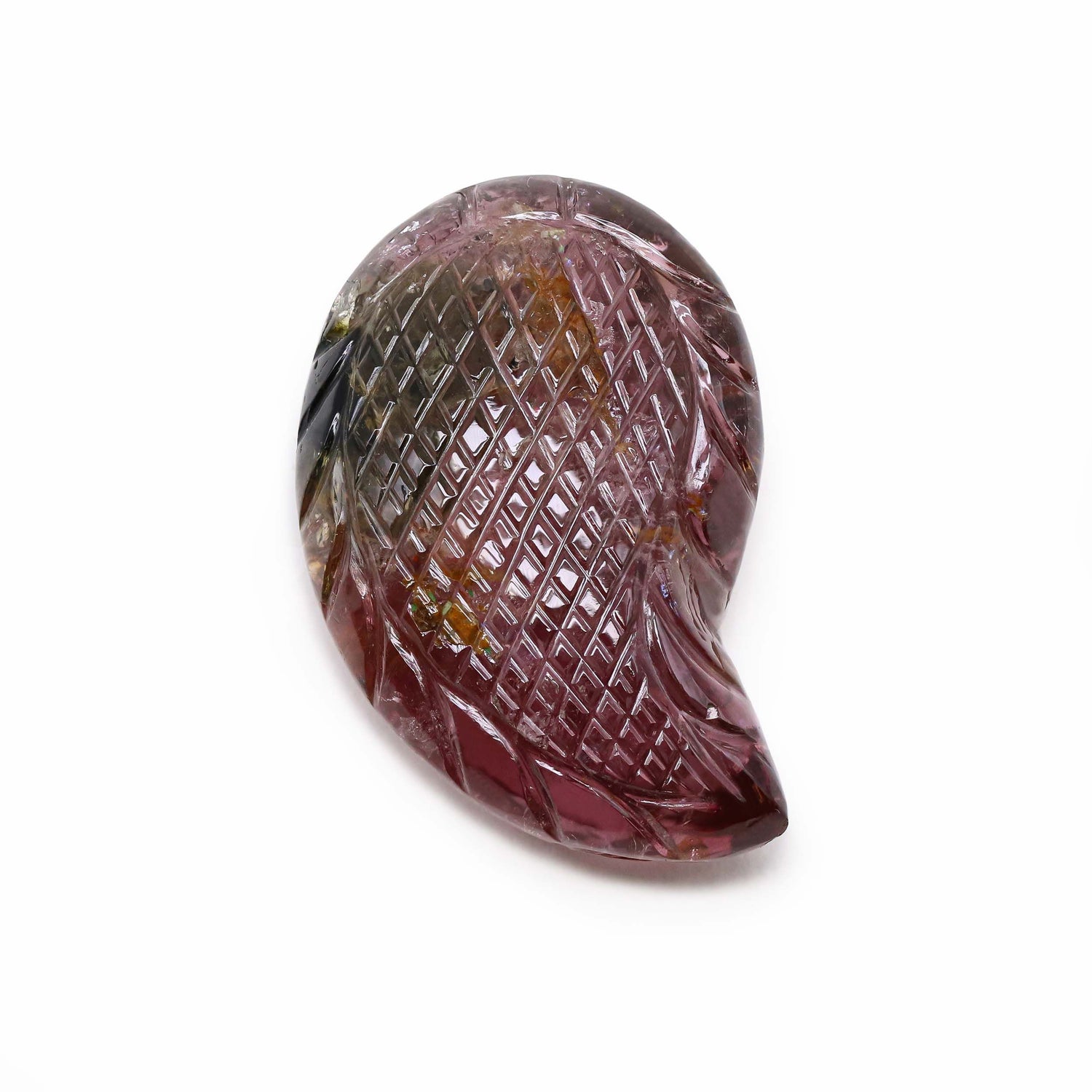 Bi-Color Tourmaline 36.50x24mm Carved Mango Shape Briolette