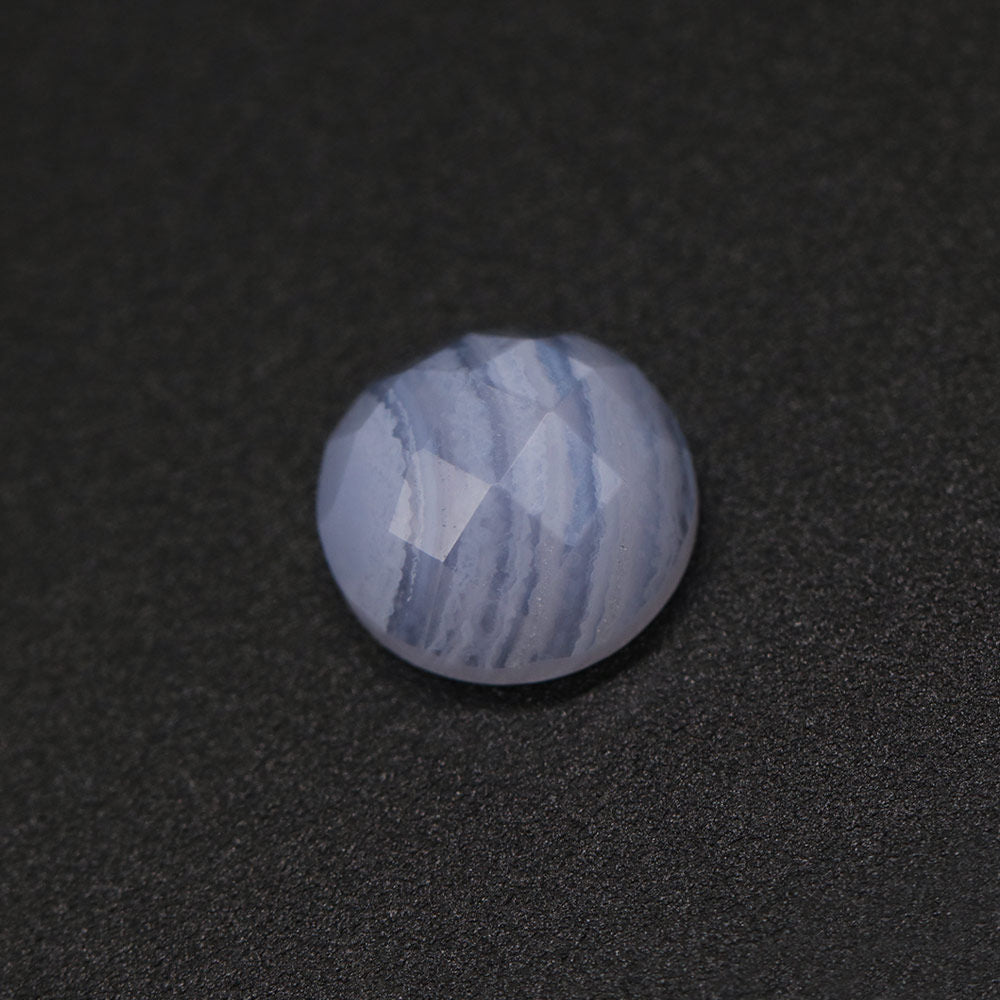 Blue Lace Agate Checker Cut Round Faceted Cab