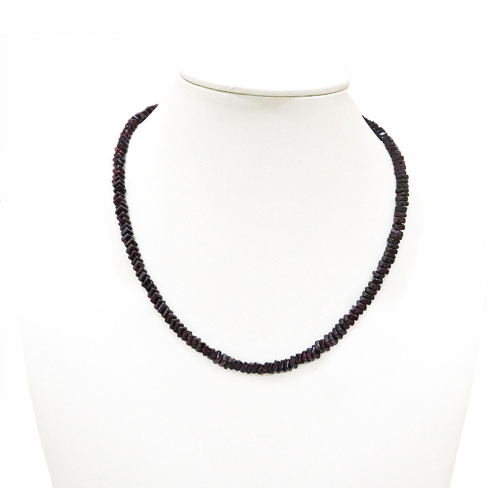 Indian Garnet 5mm Smooth Square Beaded Necklace with Metal Hook