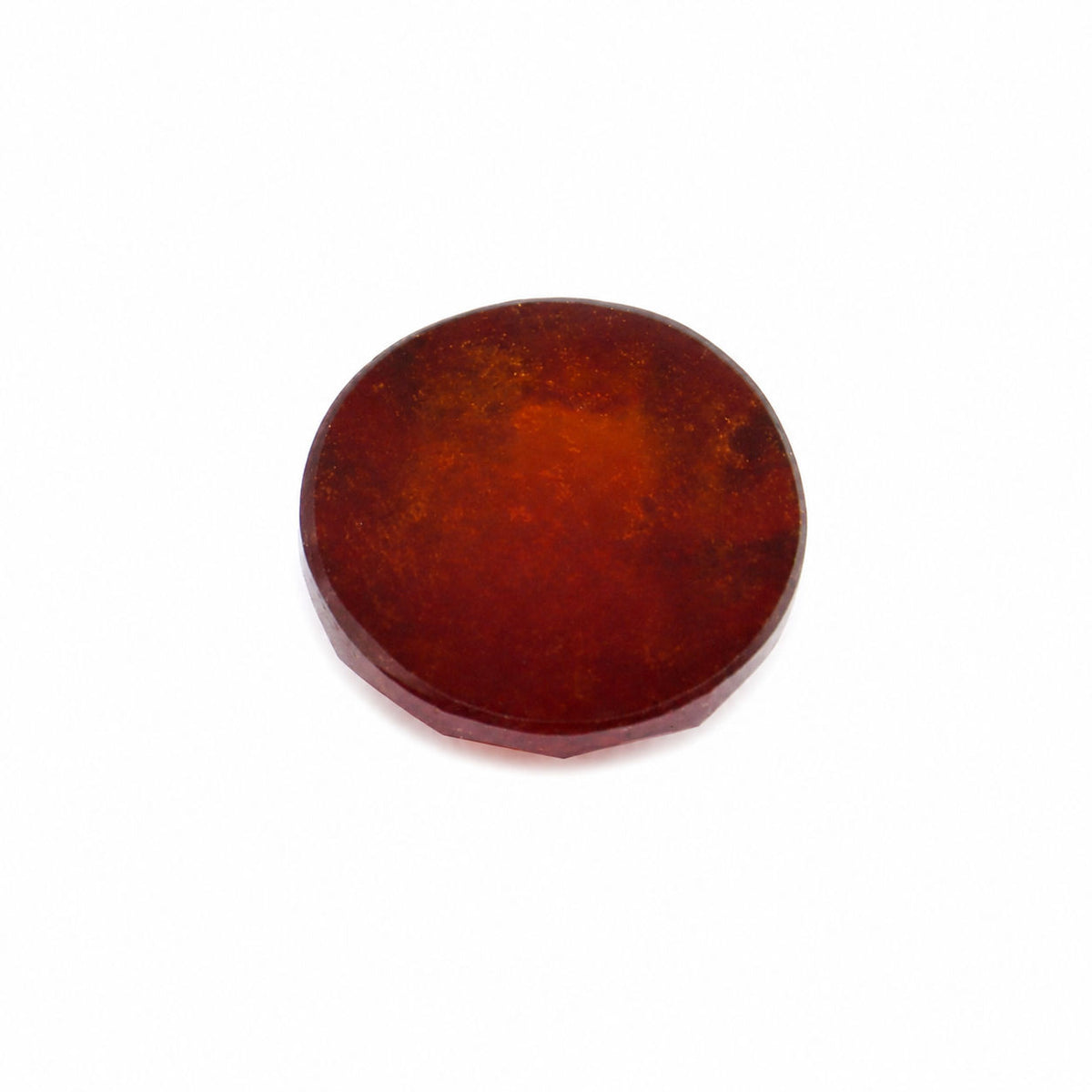 Hessonite Round Checker Cut Faceted Cab