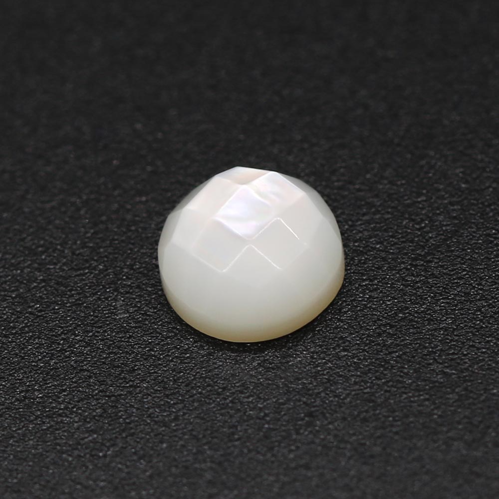 Mother of Pearl Round Checker Cut Faceted Cab