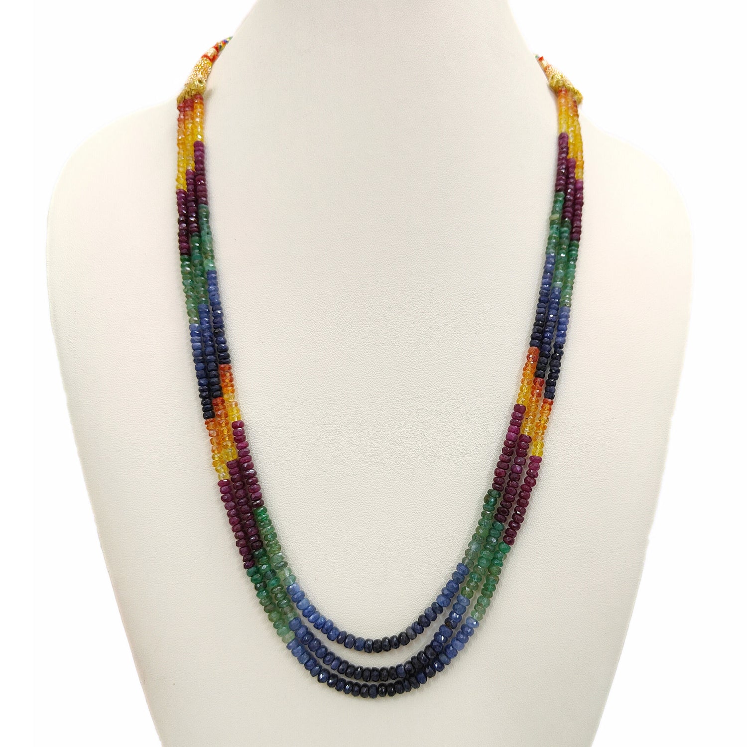 Emerald Ruby Multi Sapphire 3.50mm to 4.50mm Rondelle Faceted Beaded Necklace