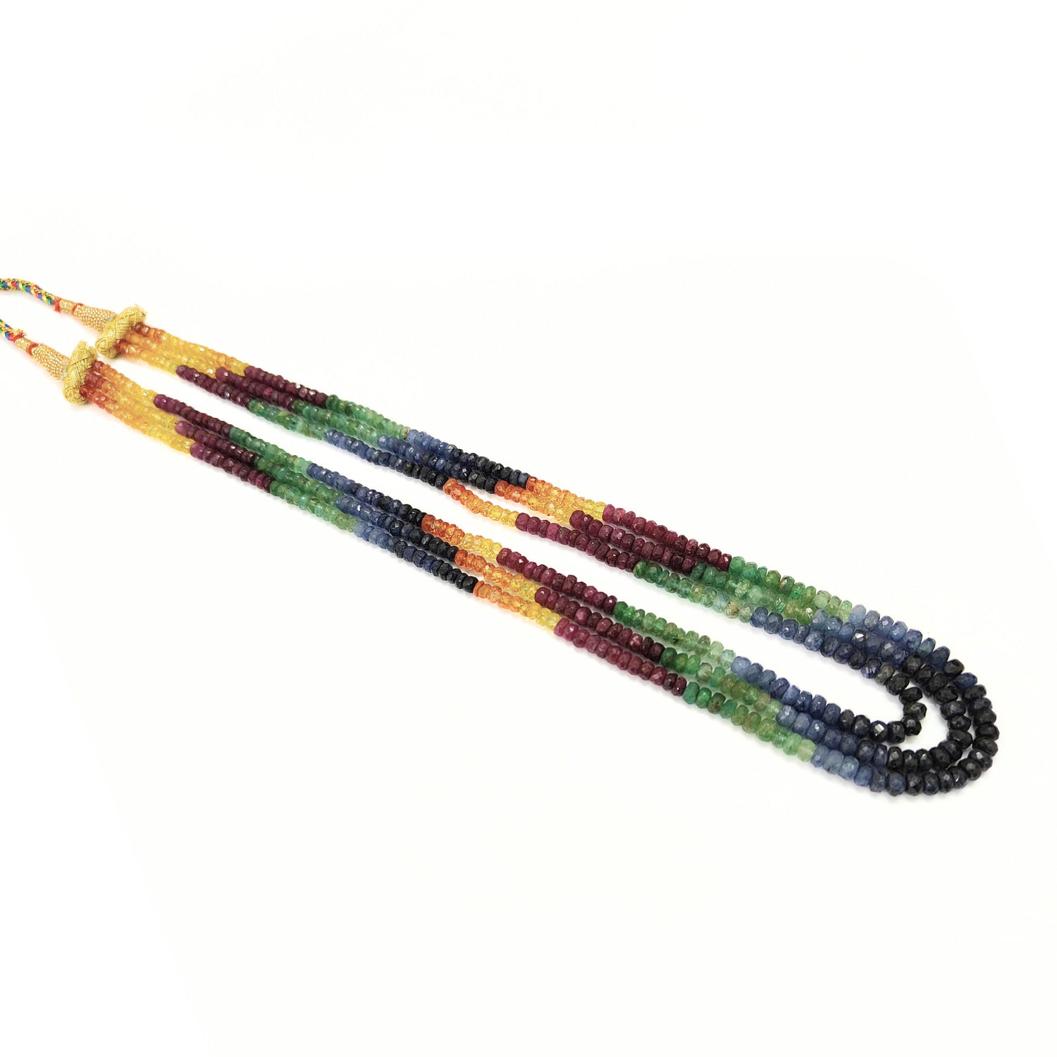 Emerald Ruby Multi Sapphire 3.50mm to 4.50mm Rondelle Faceted Beaded Necklace