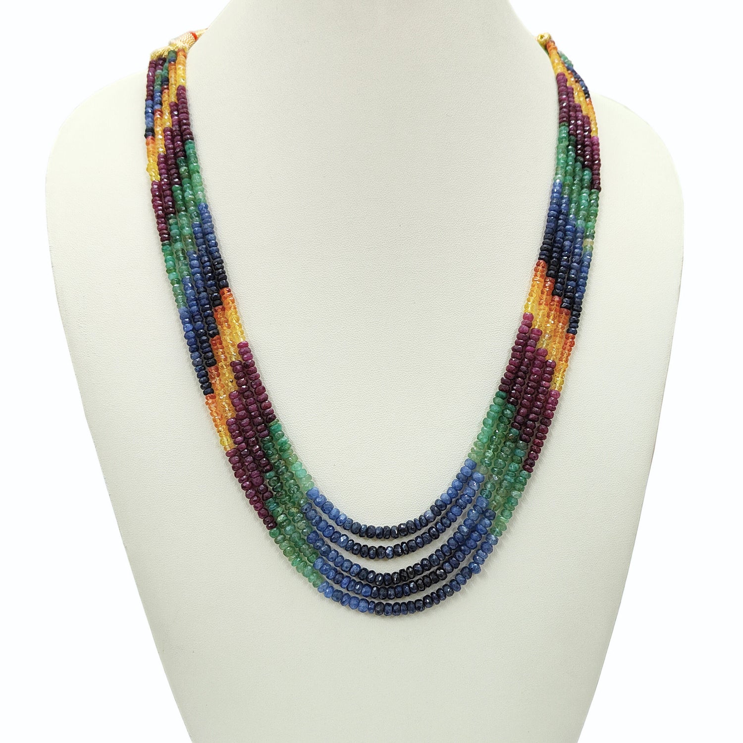 Emerald Ruby Multi Sapphire 3.50mm to 4.50mm Rondelle Faceted Beaded Necklace