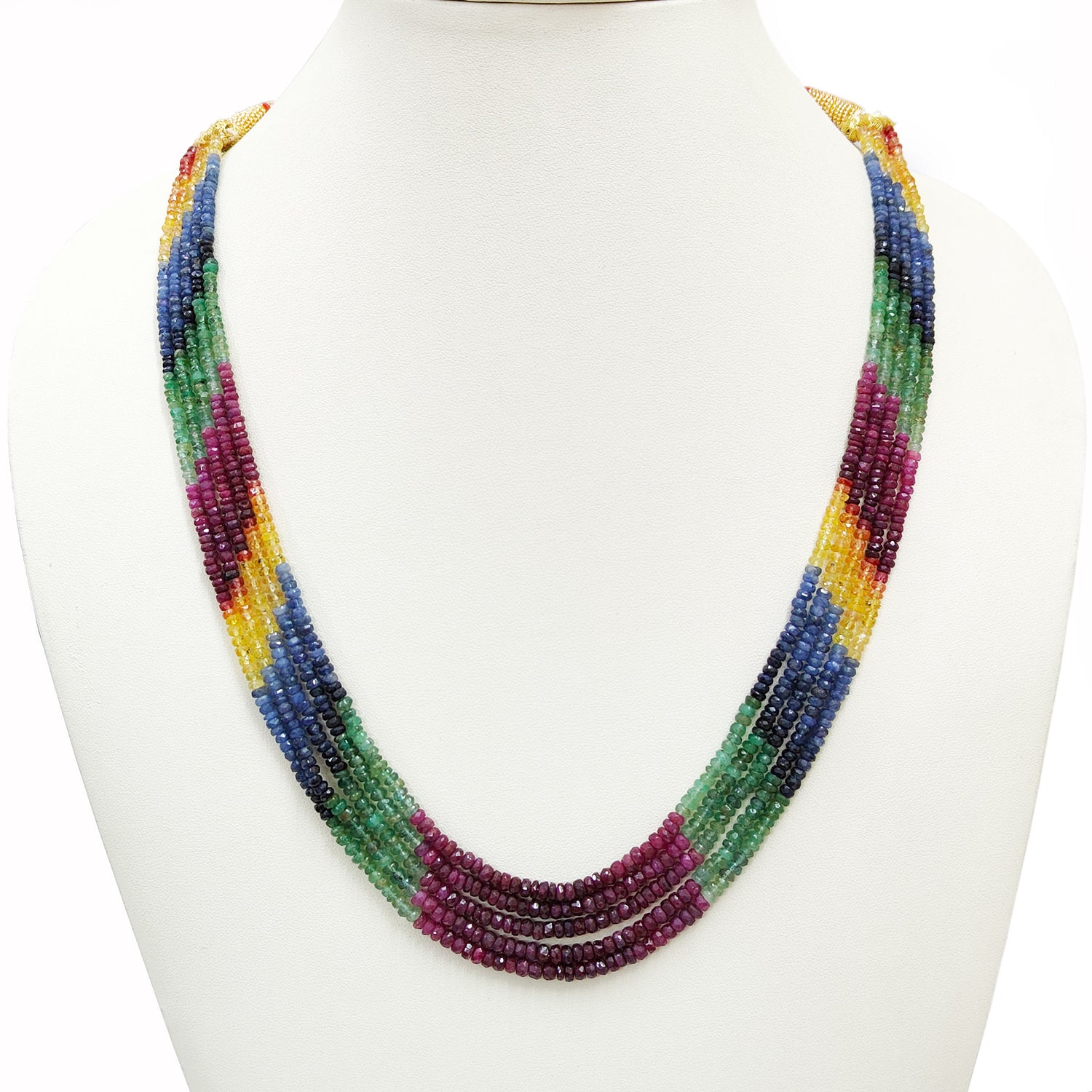 Emerald Ruby Multi Sapphire 3mm to 4mm Rondelle Faceted Beaded Necklace