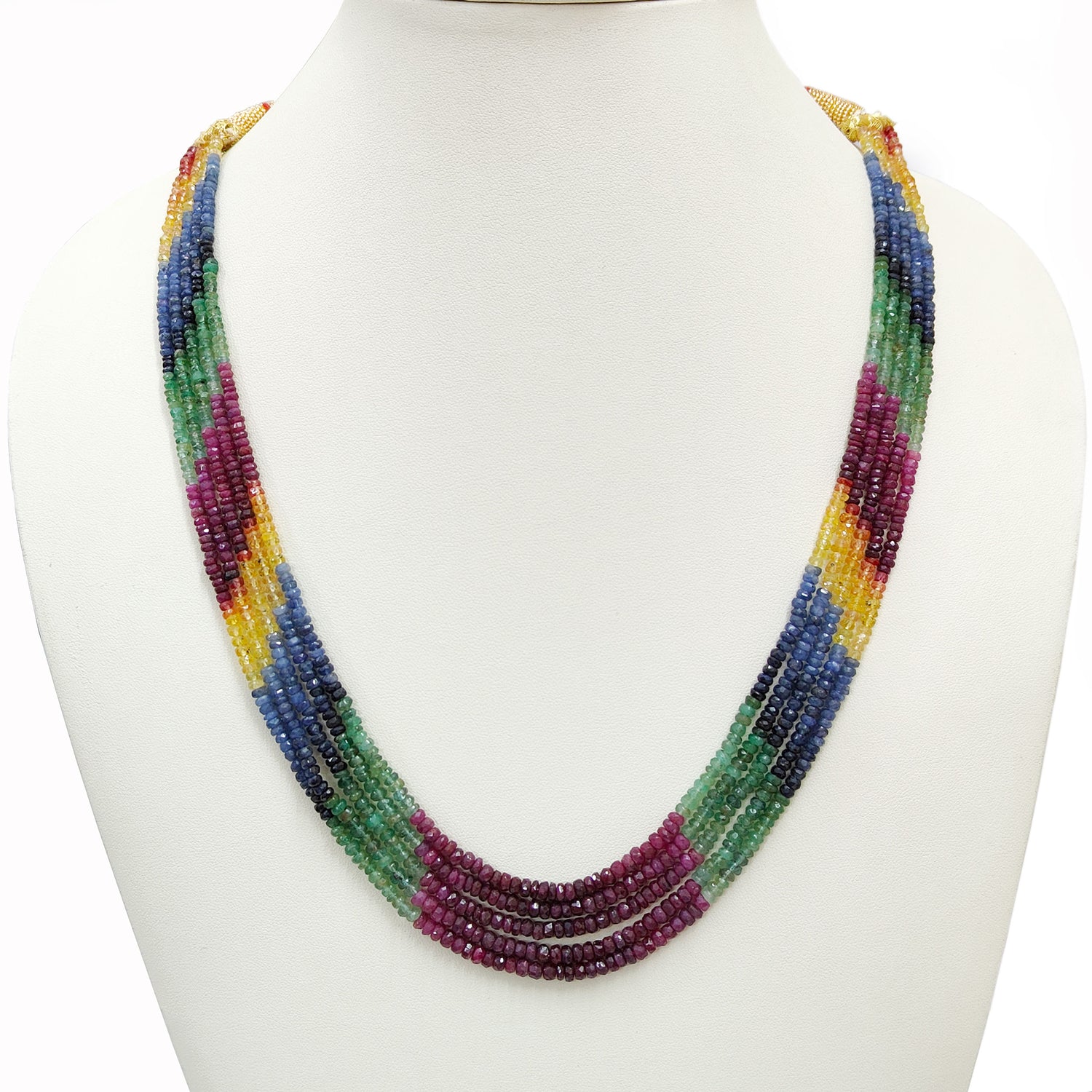Emerald Ruby Multi Sapphire 3mm to 4mm Rondelle Faceted Beaded Necklace