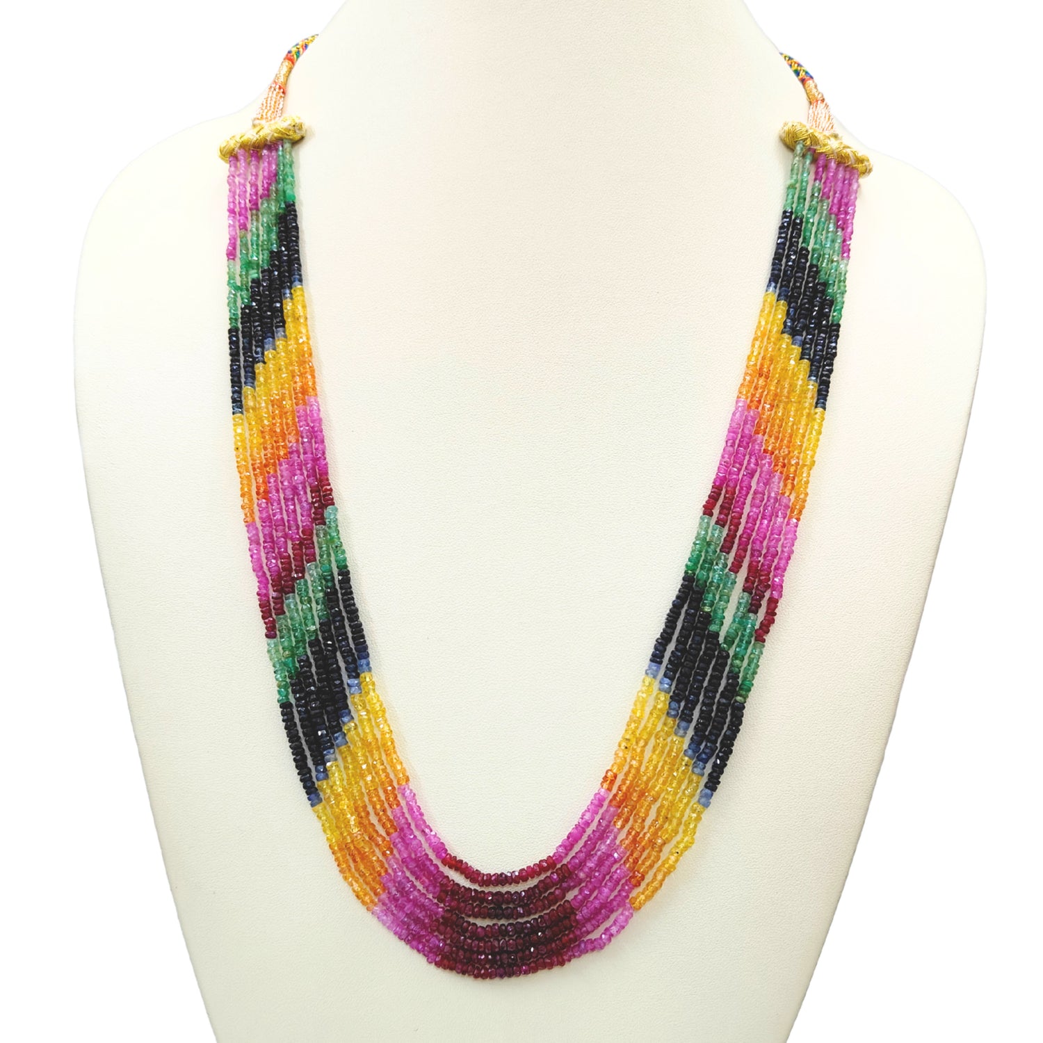 Emerald Ruby Multi Sapphire 2mm to 3mm Rondelle Faceted Beaded Necklace