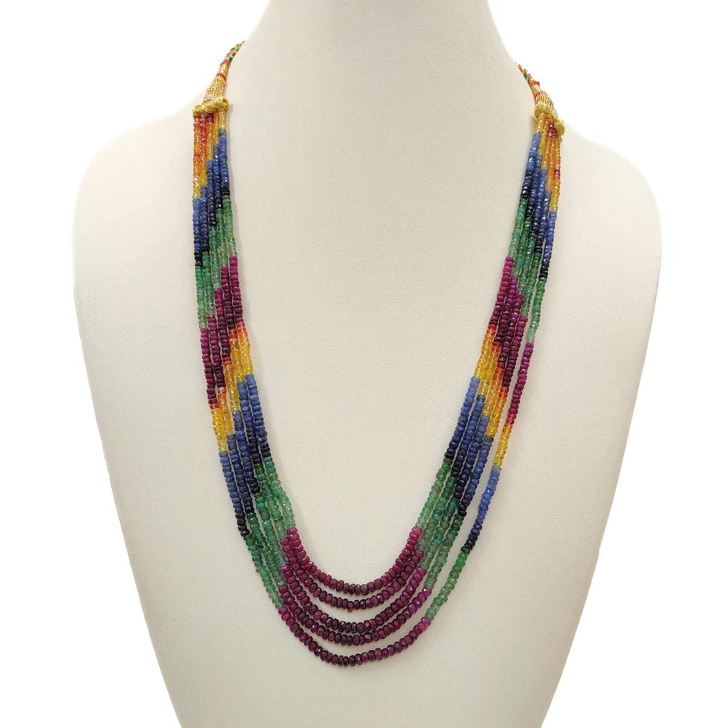 Emerald Ruby Multi Sapphire 3mm to 4mm Rondelle Faceted Beaded Necklace