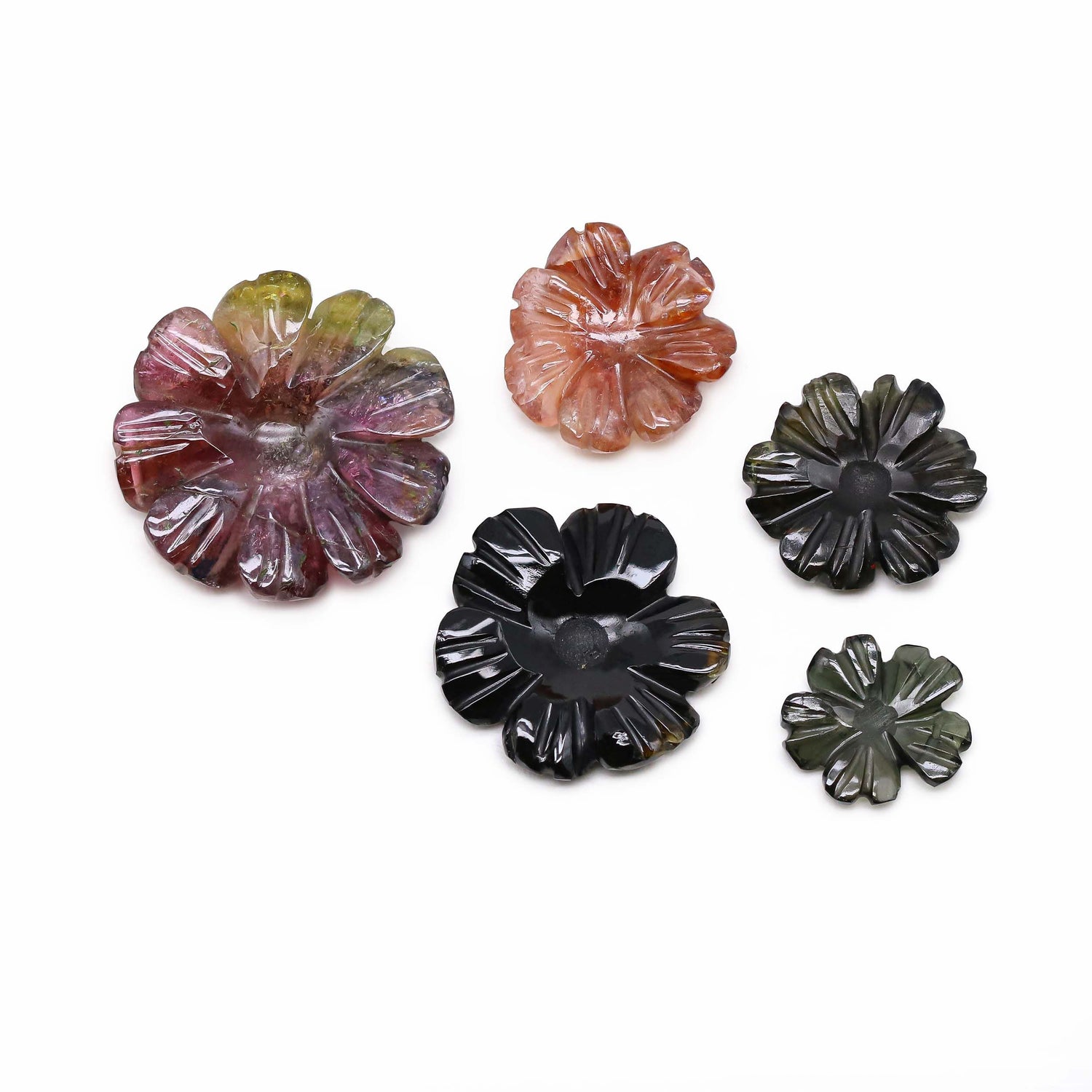 Multi Tourmaline 10x9.50mm to 18.50x18mm Carved Flower