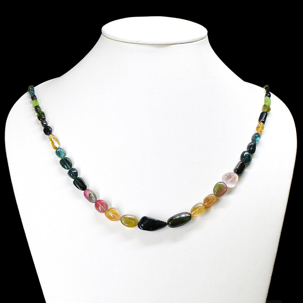 Multi Tourmaline Smooth Tumble / Nugget Beaded Necklace