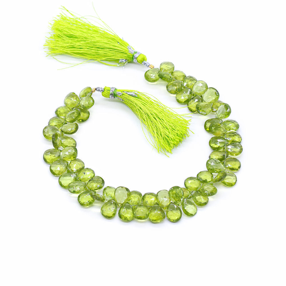 Peridot 10x7mm to 10x8mm Pear Faceted Beads (9 Inch)