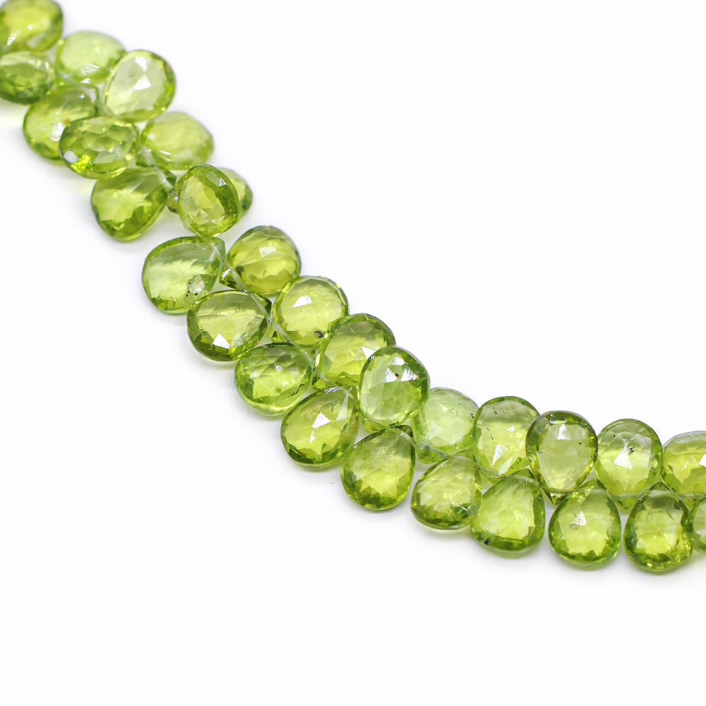 Peridot 10x7mm to 10x8mm Pear Faceted Beads (9 Inch)