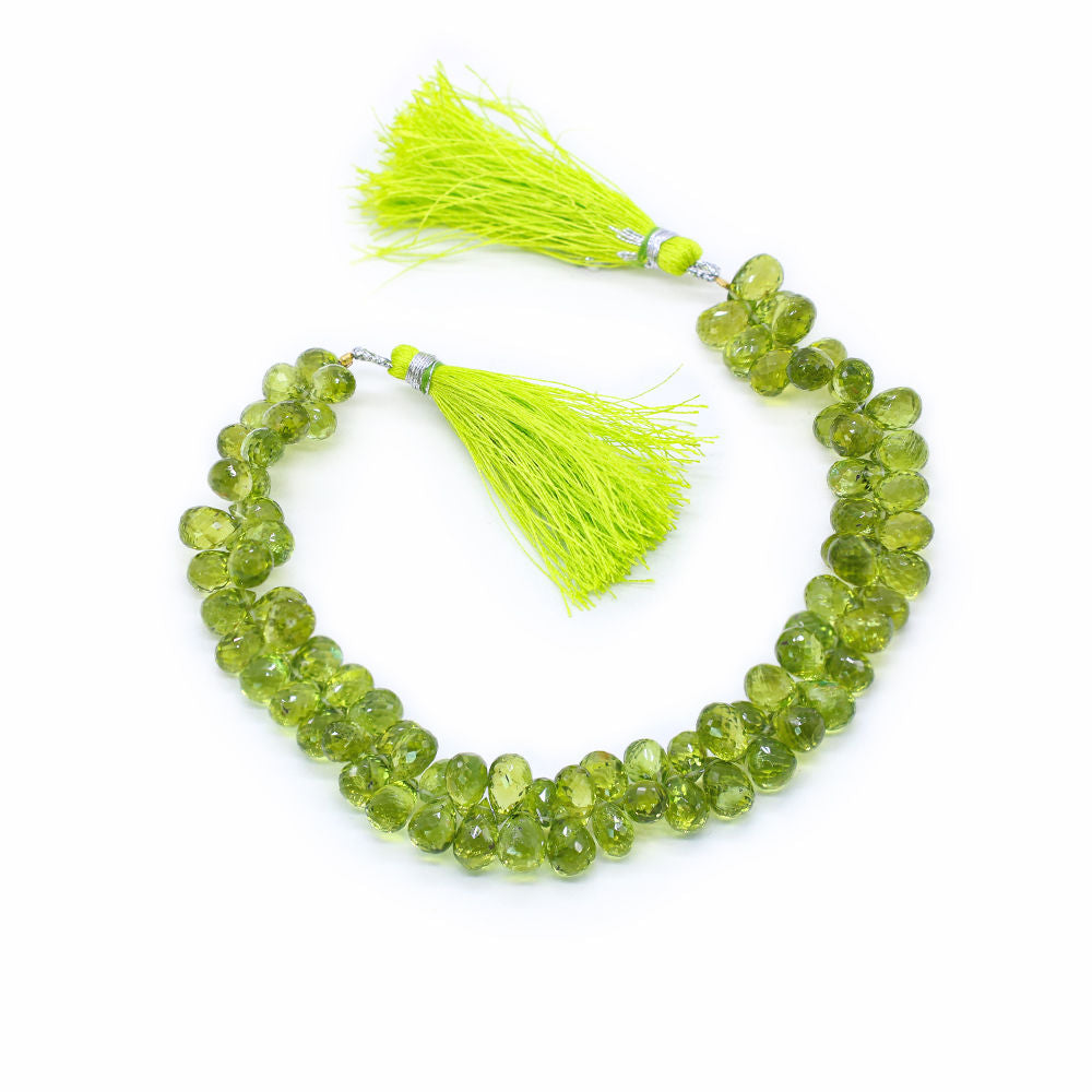Peridot 9x6mm to 10x7mm Drops Faceted Beads (9 Inch)