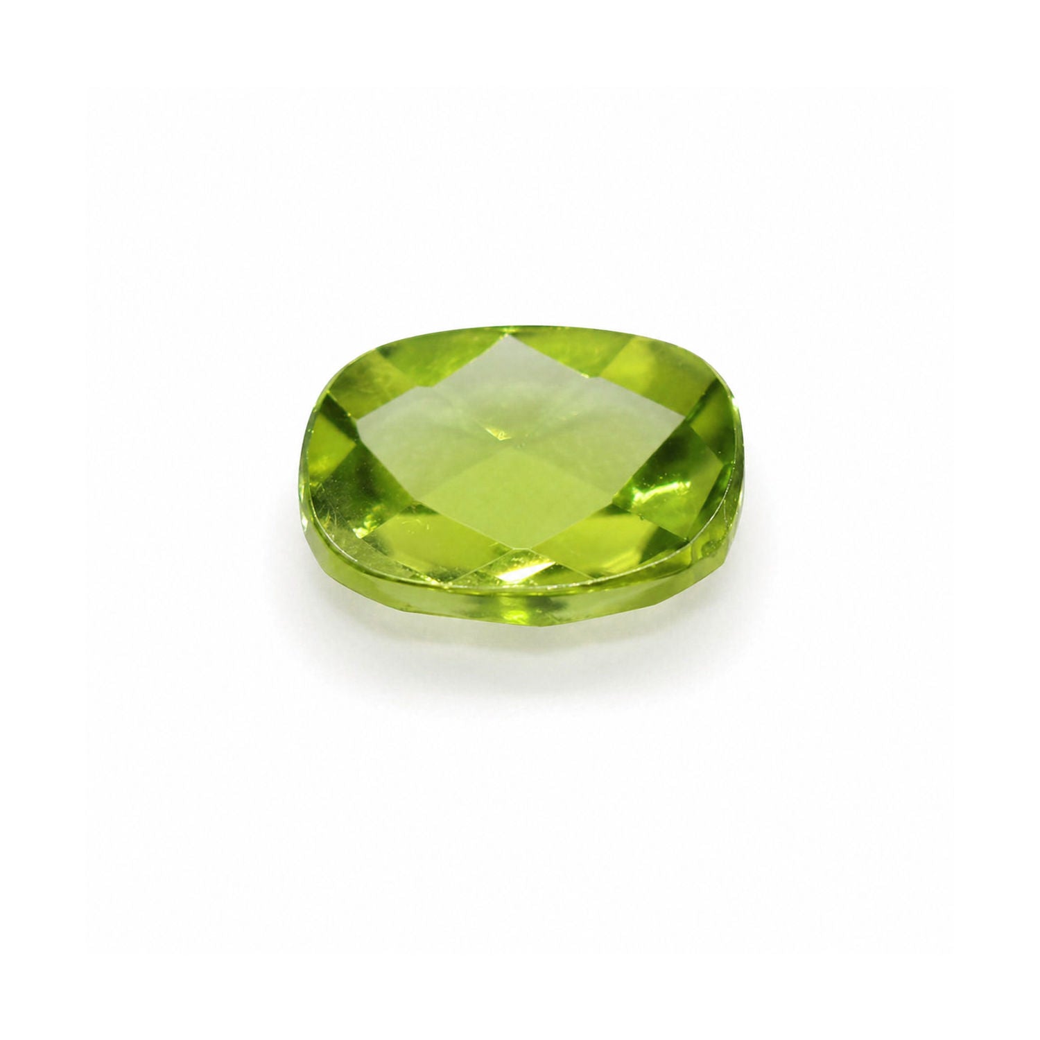 Peridot Elongated Cushion Checker Cut Faceted Cab