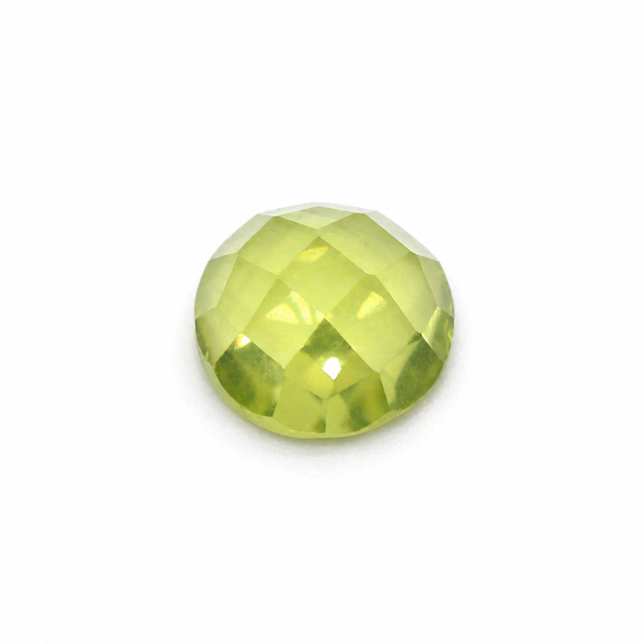 Peridot Round Checker Cut Faceted Cab