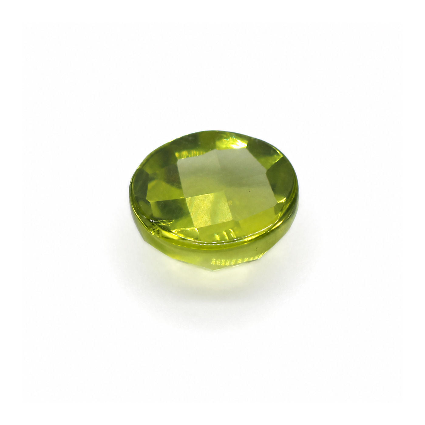 Peridot Round Checker Cut Faceted Cab