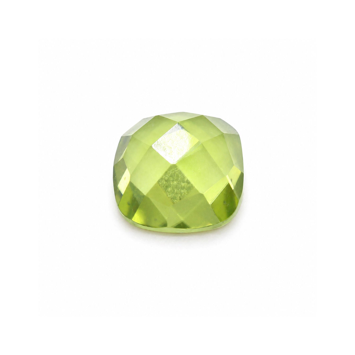 Peridot Cushion Checker Cut Faceted Cab