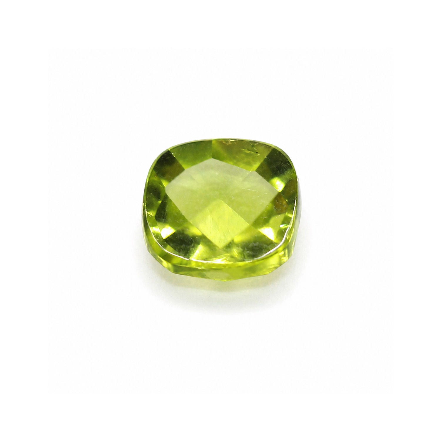 Peridot Cushion Checker Cut Faceted Cab