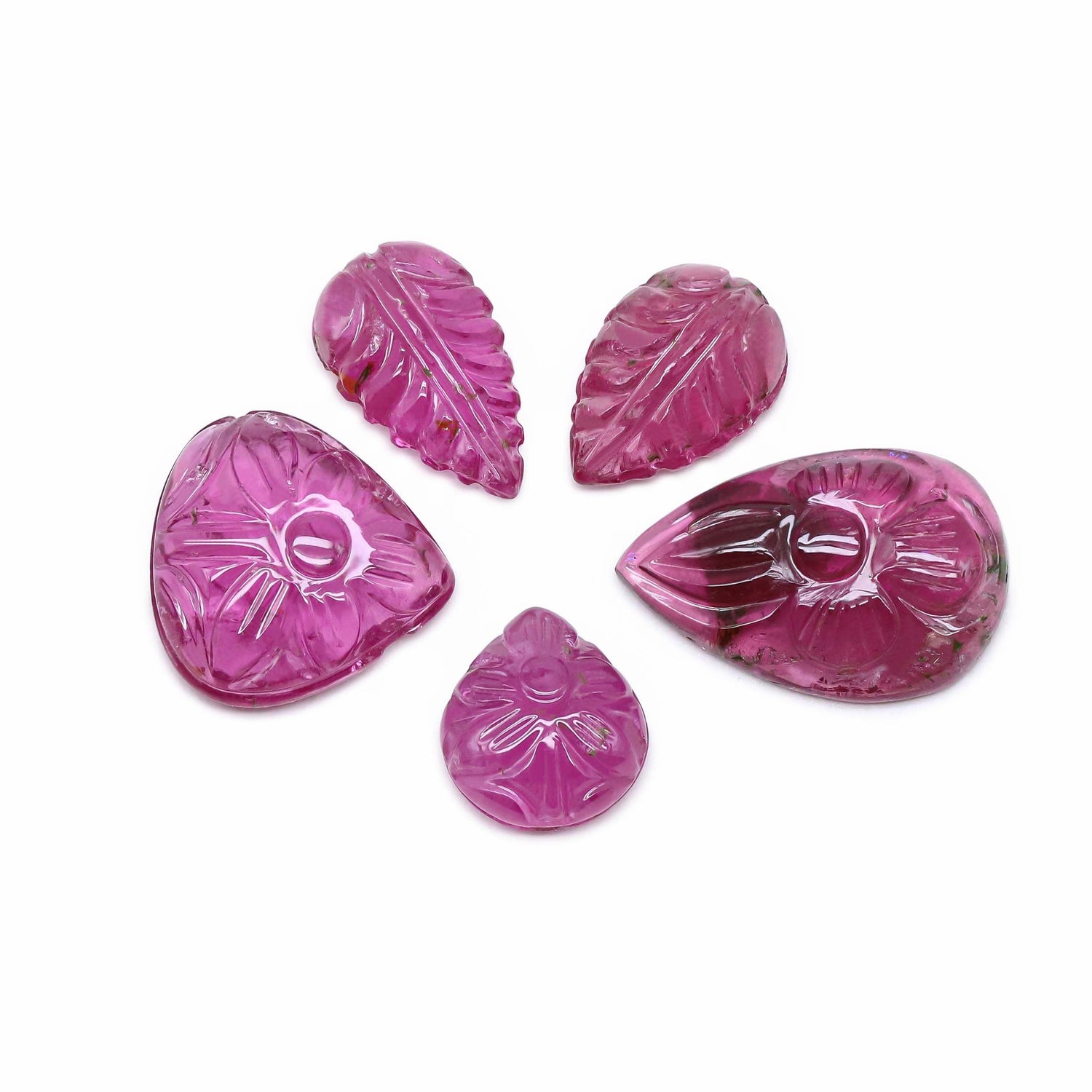 Pink Tourmaline 9x8.50mm To 16x11mm Carved Mix Shape Cabochon