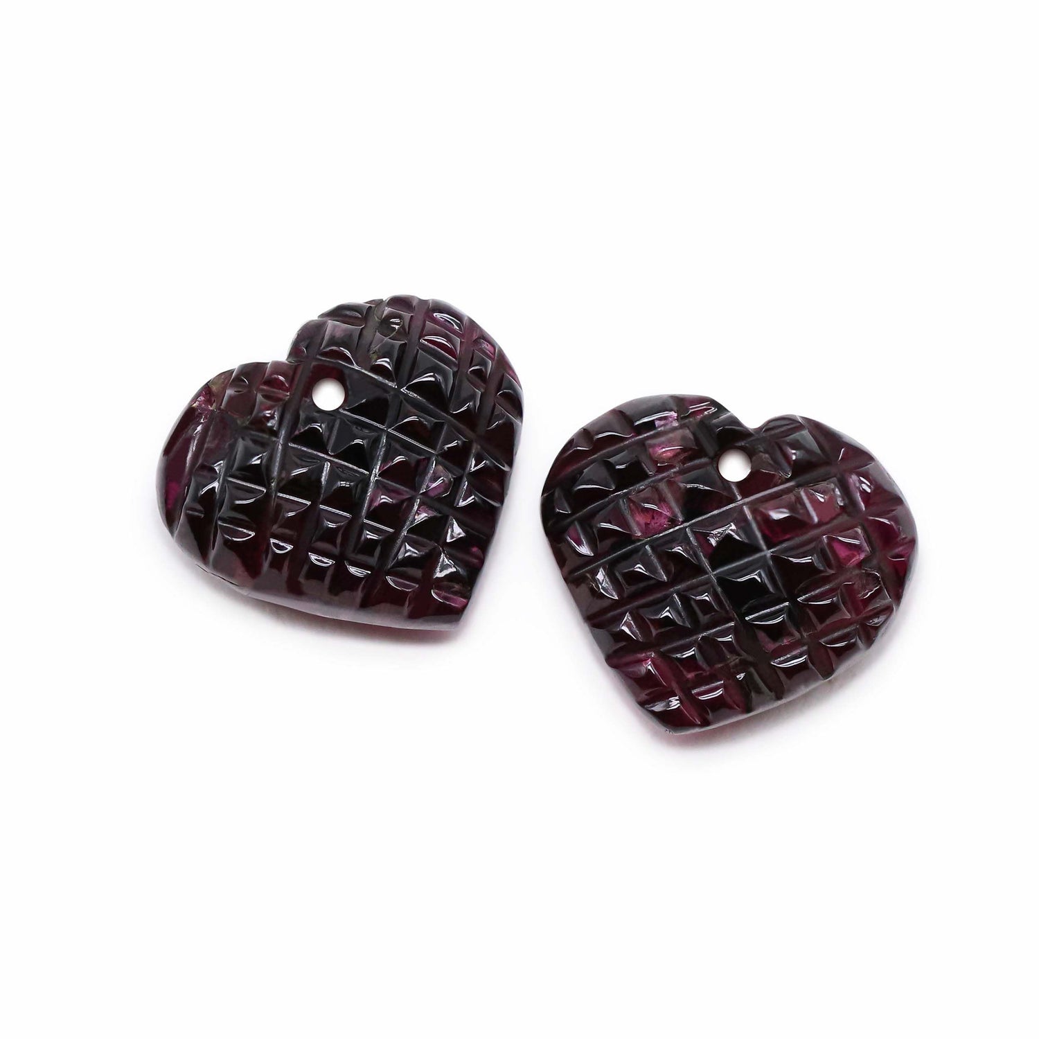 Pink Tourmaline 16x14mm Carved Heart Shape Briolette Pair
