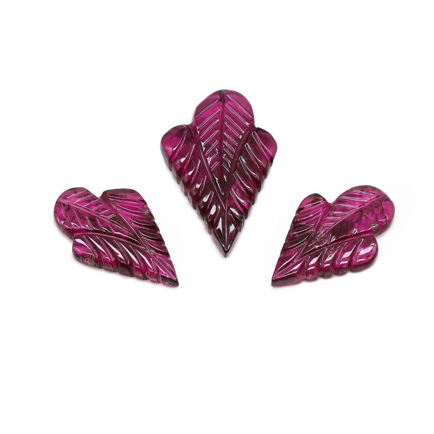 Pink Tourmaline 21x13.50mm and 18x11mm Carved Fancy Shape Pendant with Earring Set