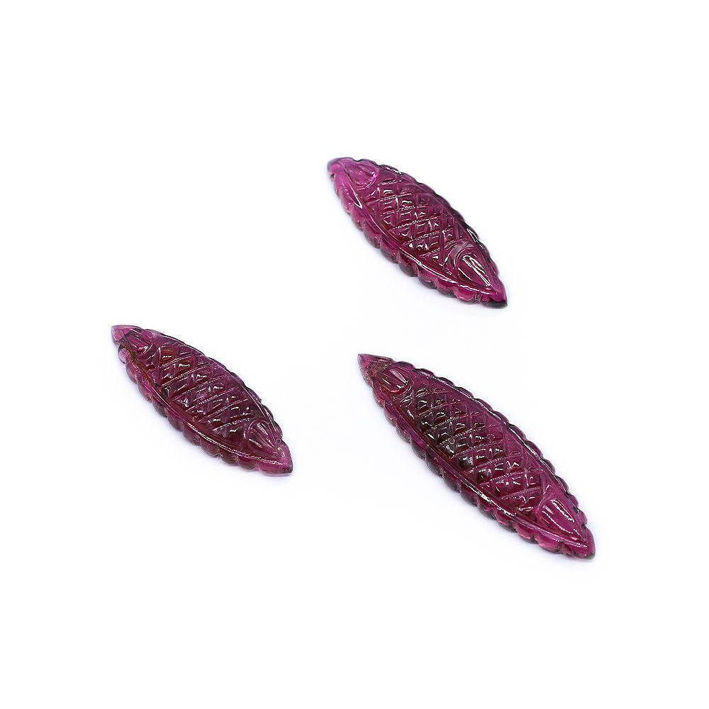 Pink Tourmaline 30.10x8.90mm and 20.40x8.40mm Carved Marquise Pendant Set
