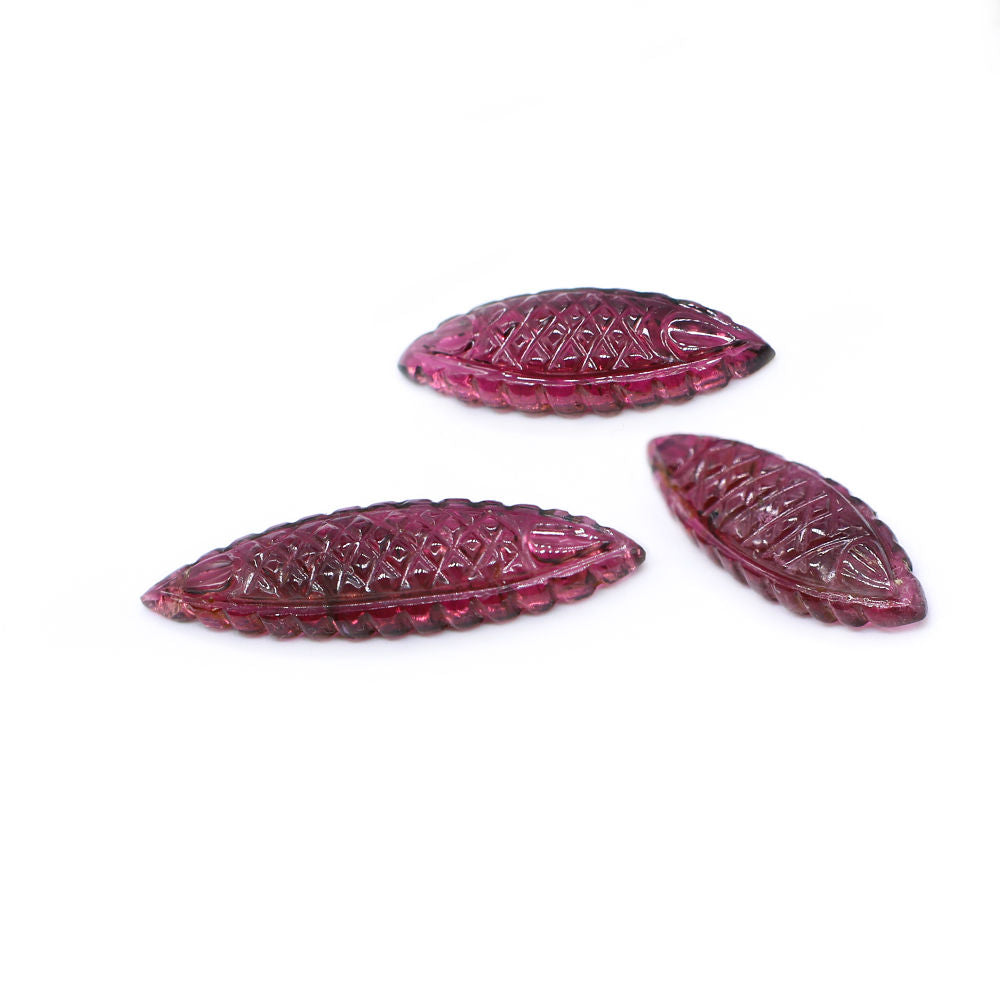 Pink Tourmaline 30.10x8.90mm and 20.40x8.40mm Carved Marquise Pendant Set