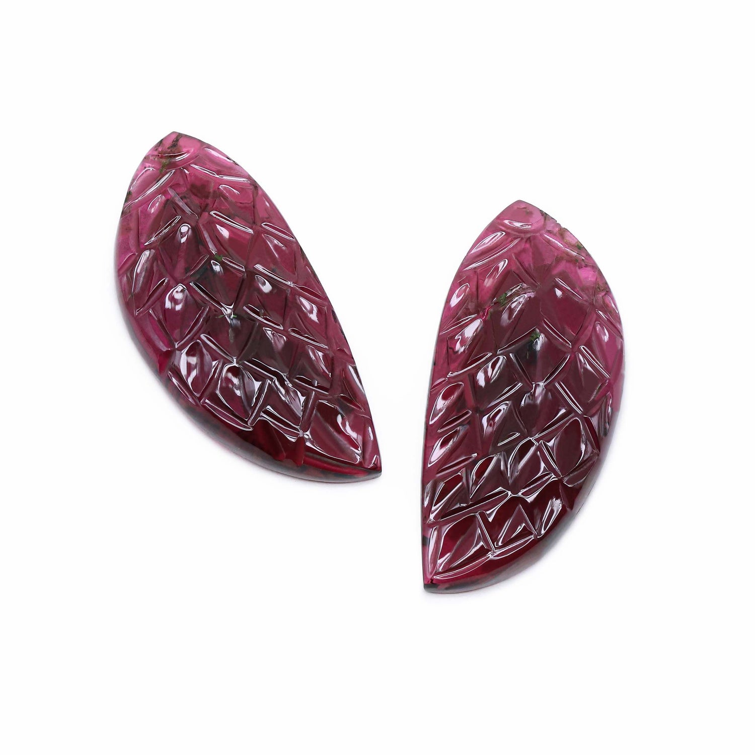Rubellite Tourmaline 32.50x15mm Carved Leaf Pair