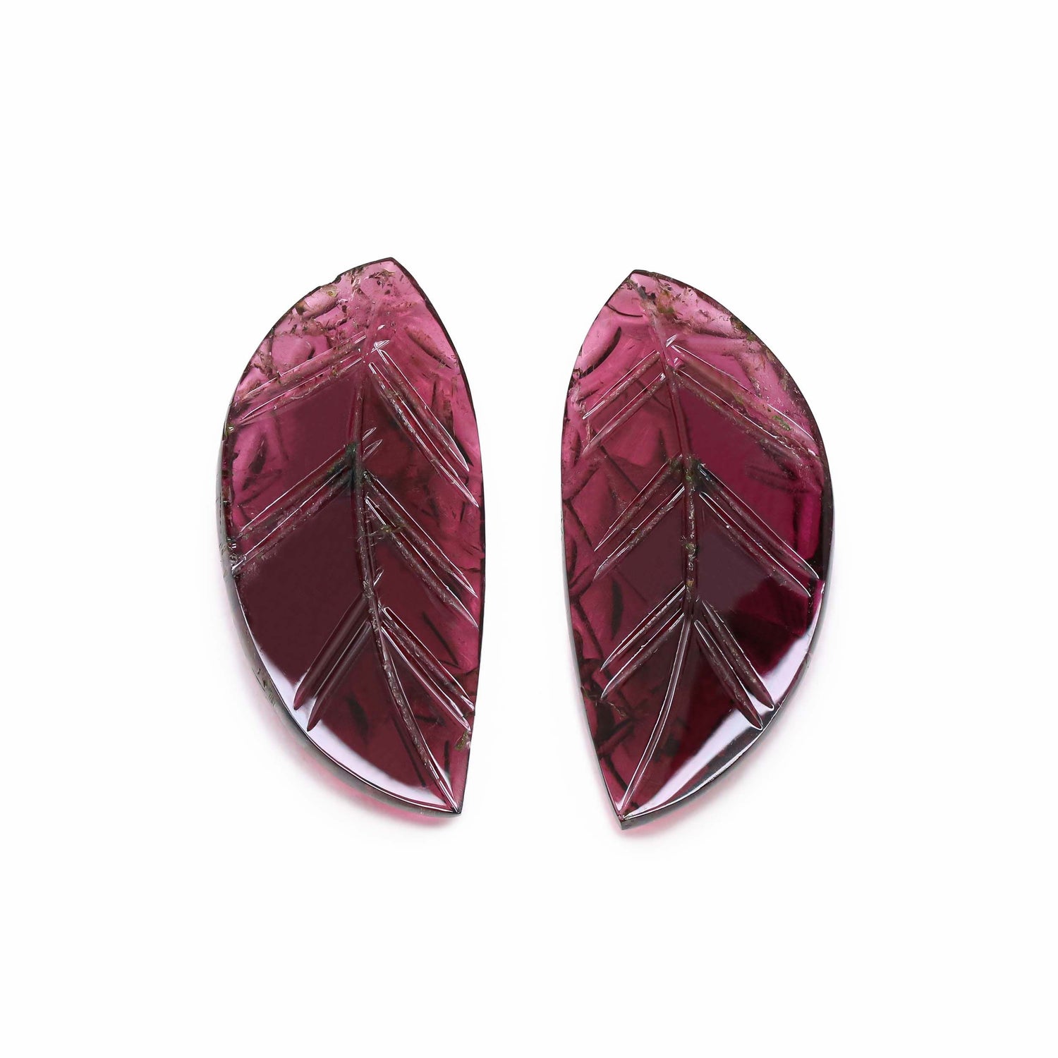 Rubellite Tourmaline 32.50x15mm Carved Leaf Pair