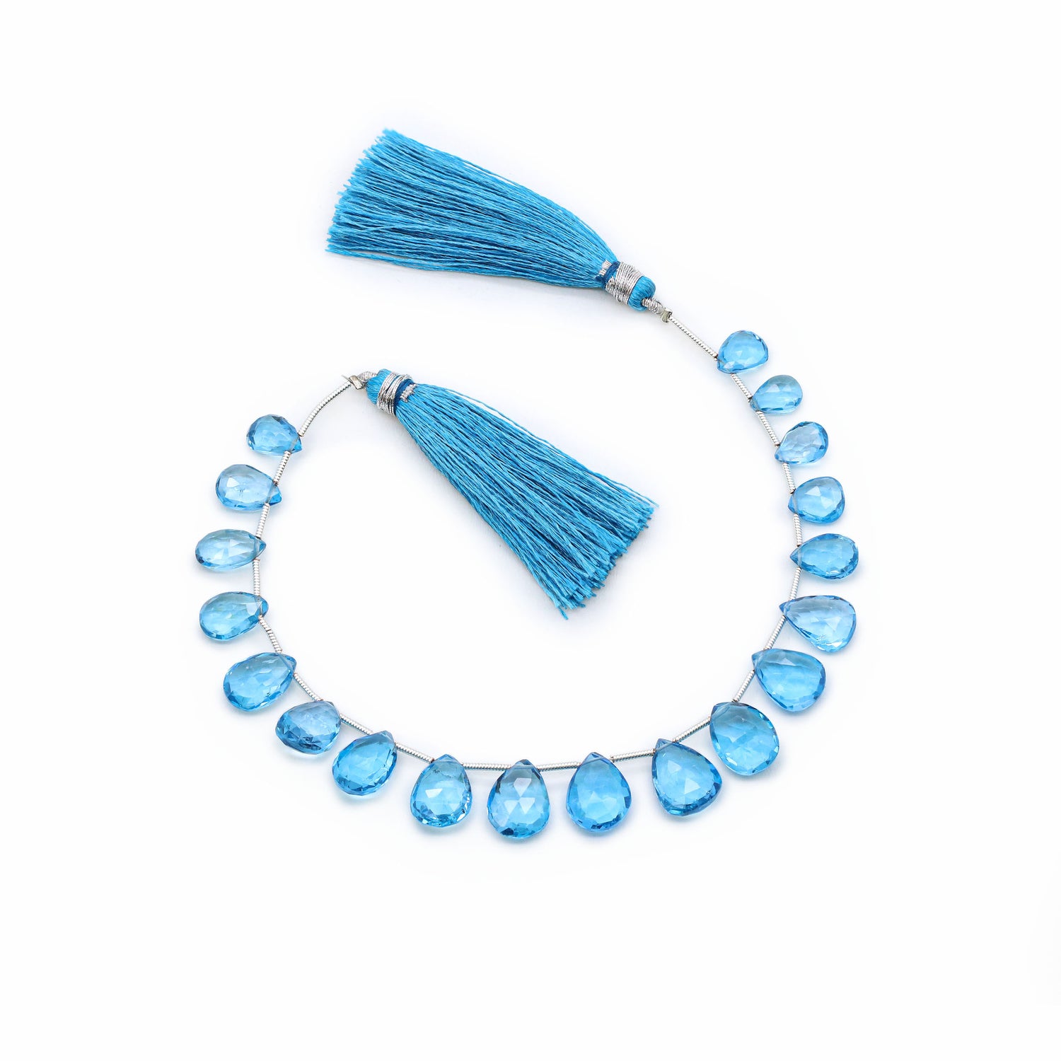 Swiss Blue Topaz 9x7mm to 13x10mm Pear Faceted Beads (8 Inch)