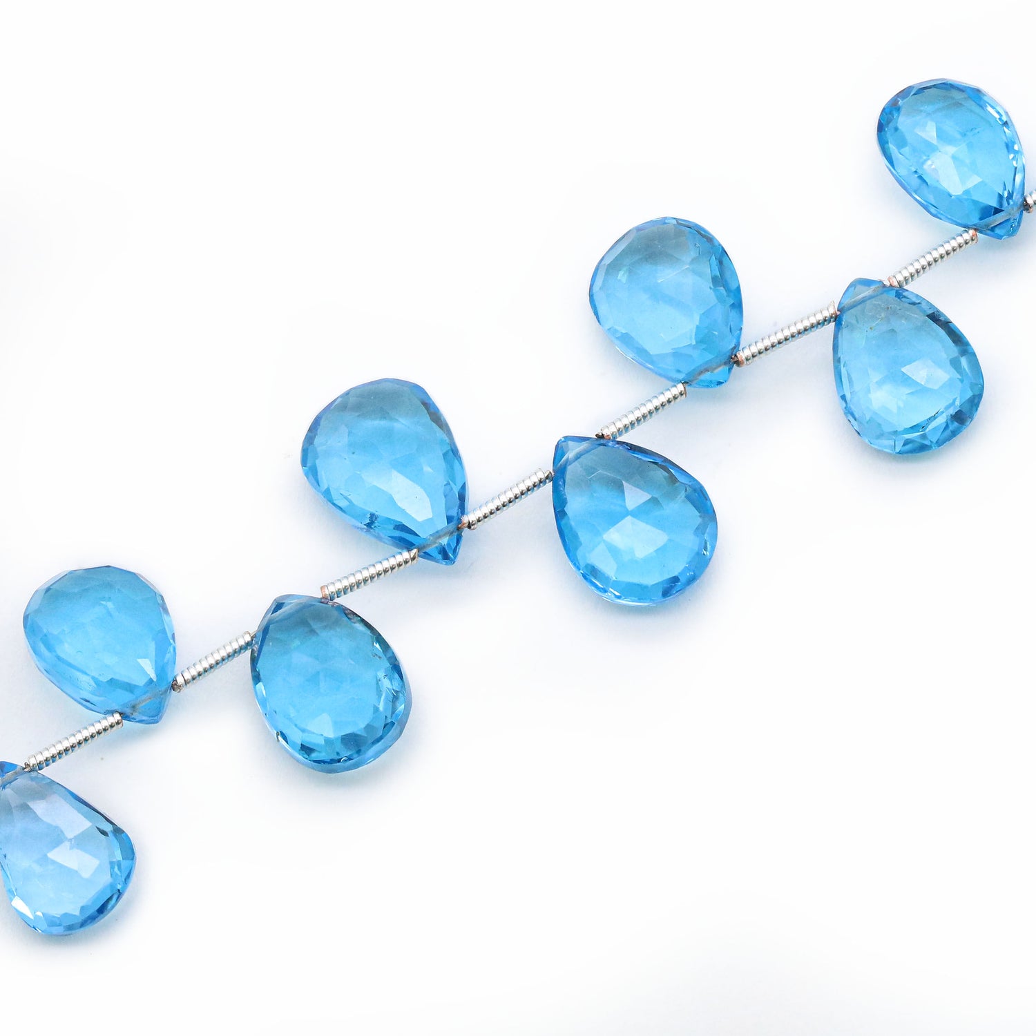 Swiss Blue Topaz 9x7mm to 13x10mm Pear Faceted Beads (8 Inch)