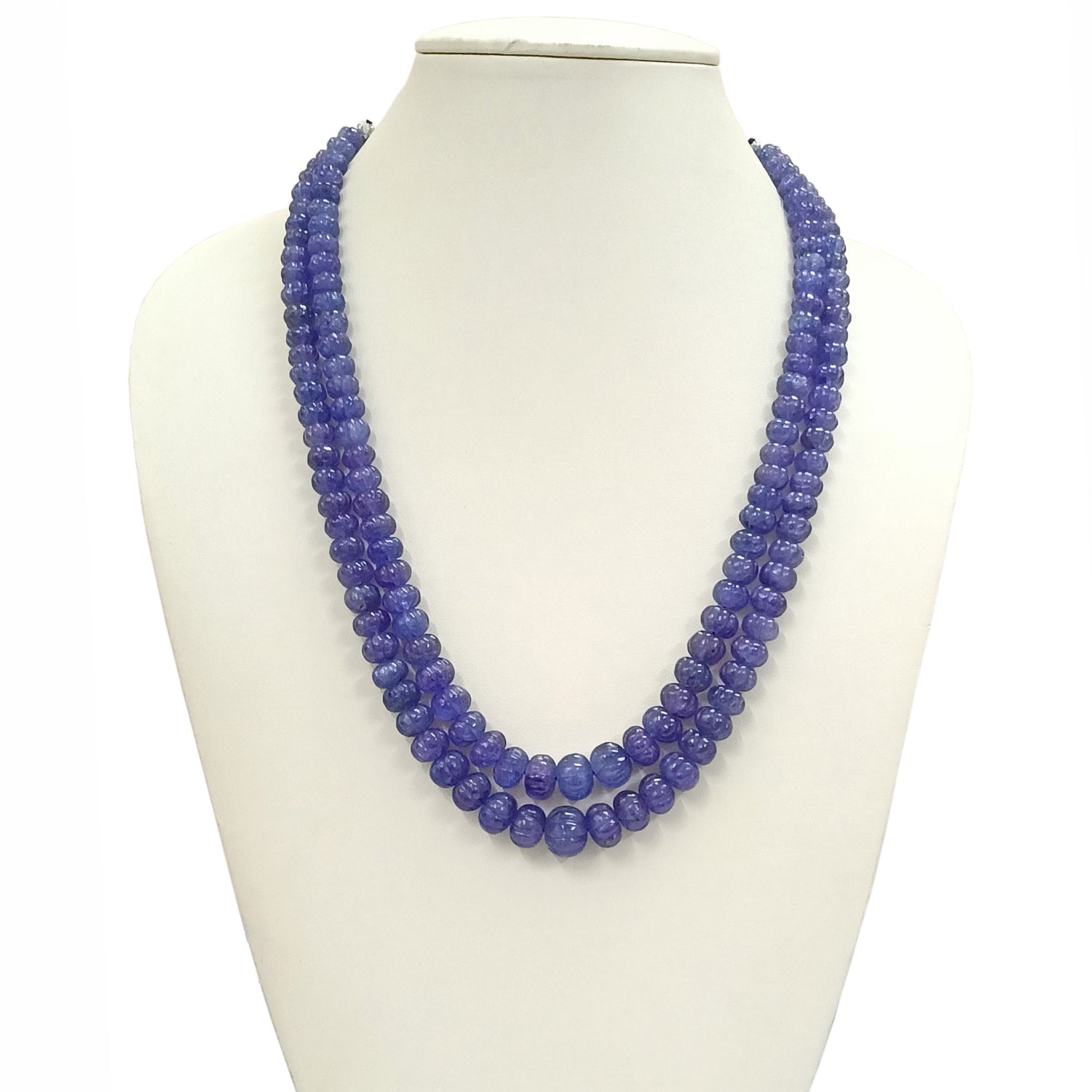 Tanzanite 8mm to 13mm Carved Melon Beaded Necklace