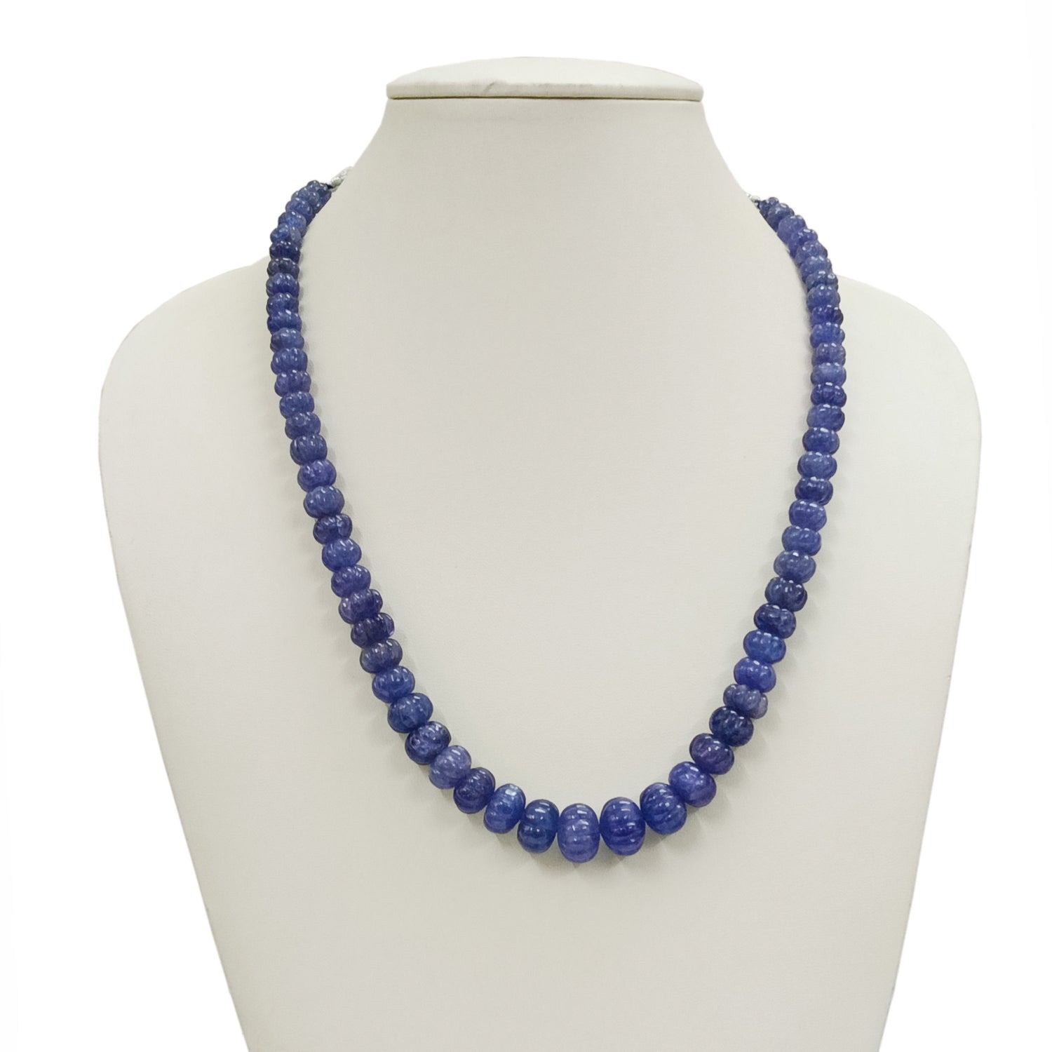 Tanzanite 8mm to 14.50mm Carved Melon Beaded Necklace