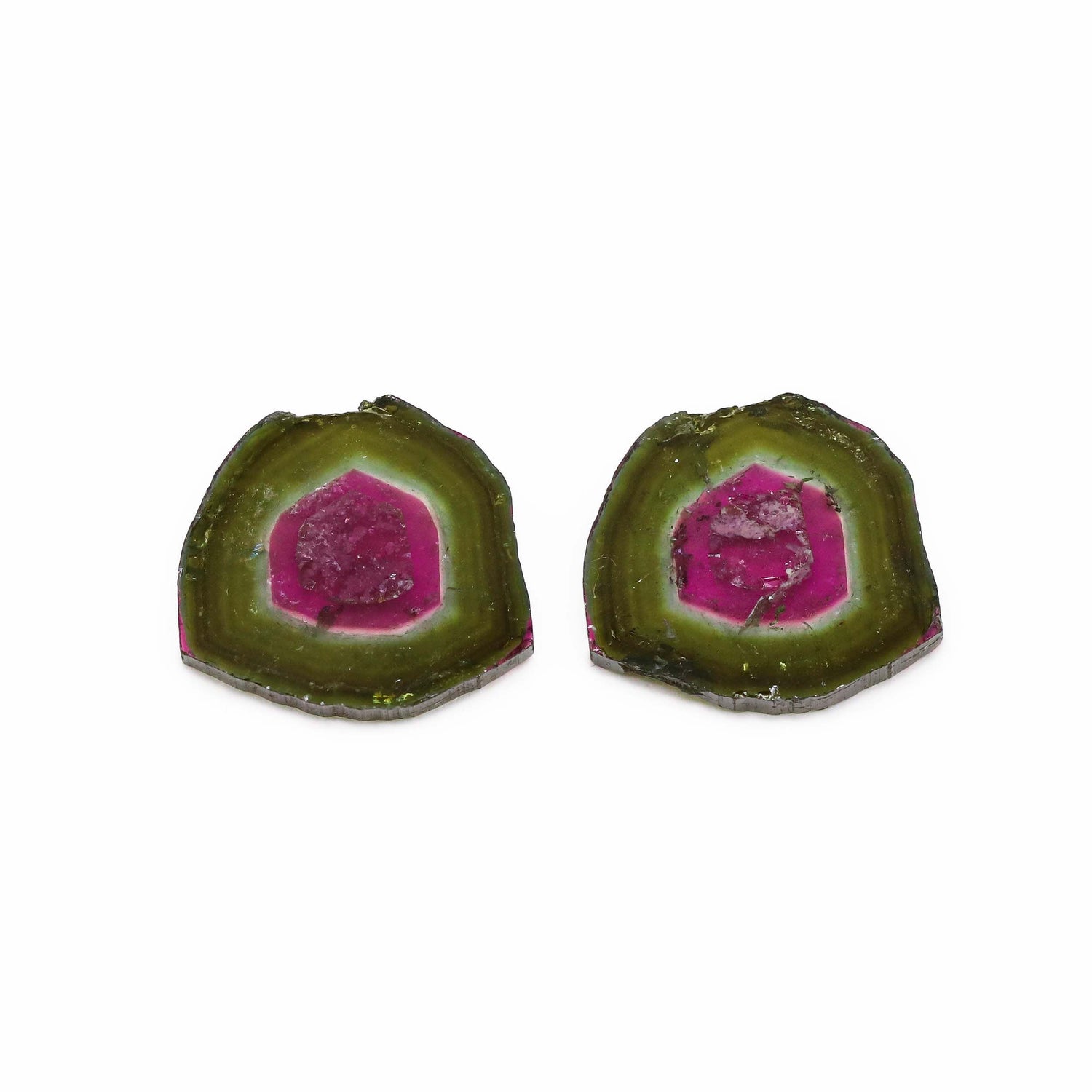 Watermelon Tourmaline 19x18mm Slice Pair