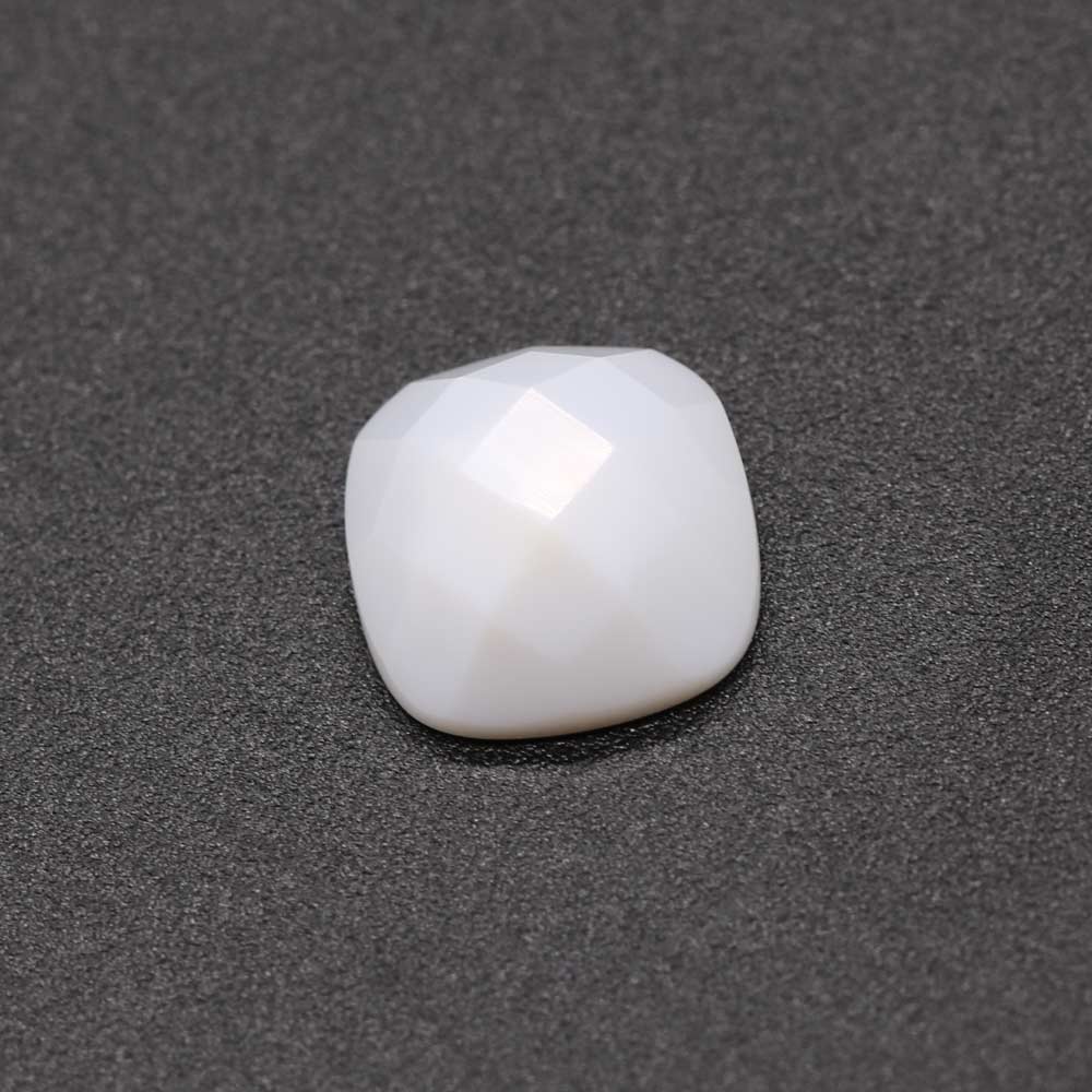 White Opal Cushion Checker Cut Faceted Cab