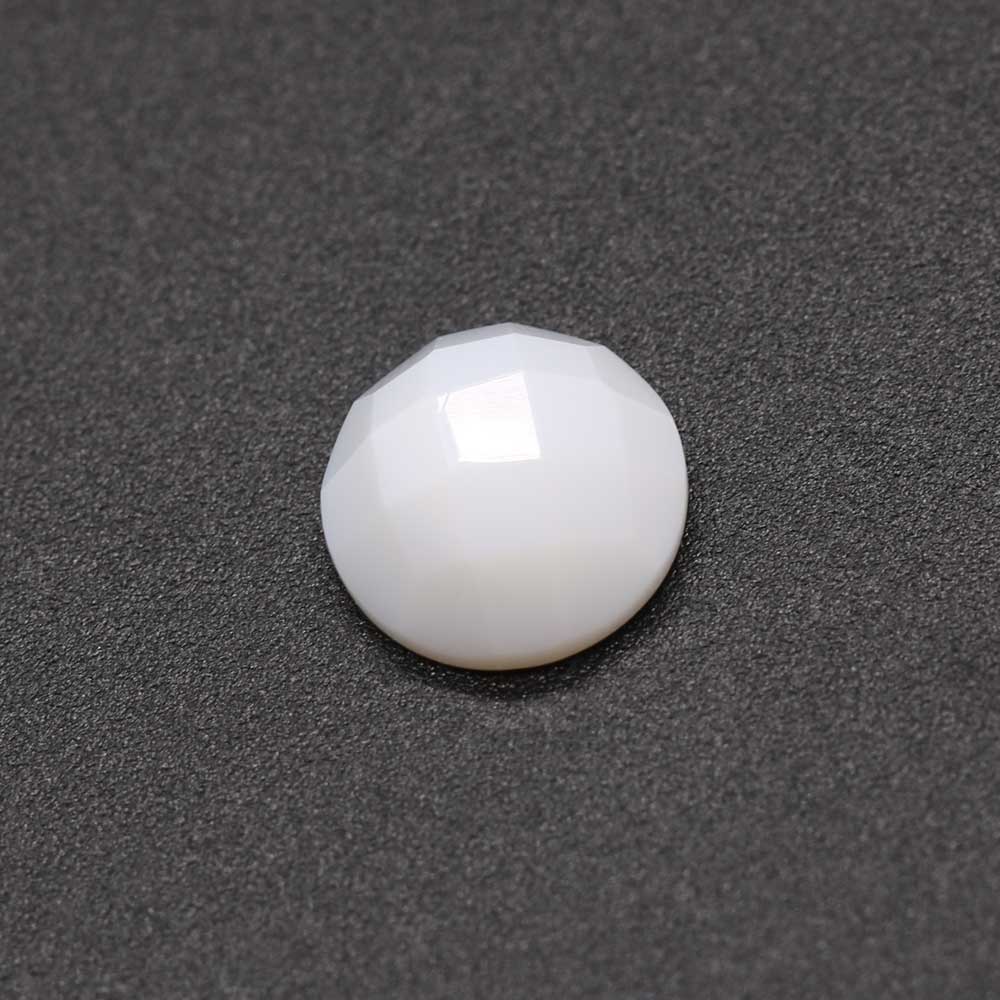 White Opal Round Checker Cut Faceted Cab