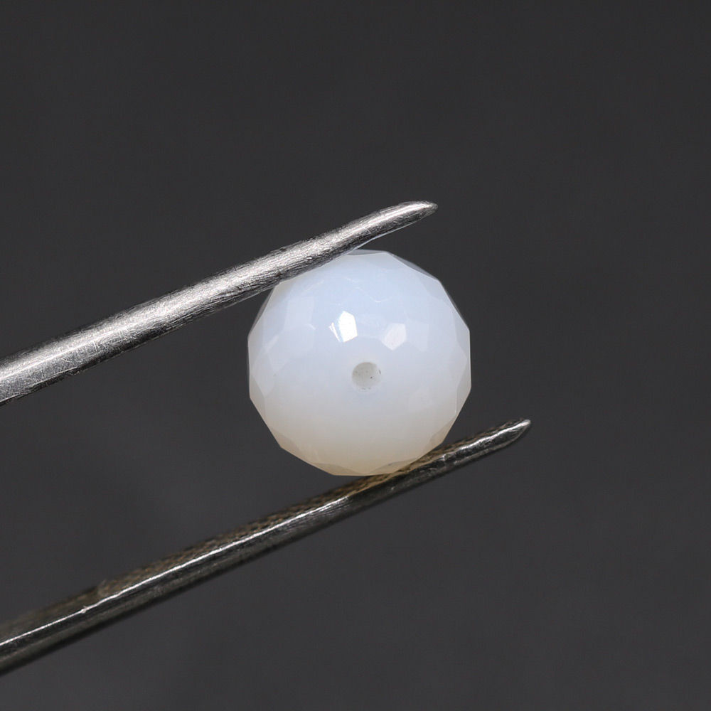 White Opal Faceted Round Balls (Half Drill)