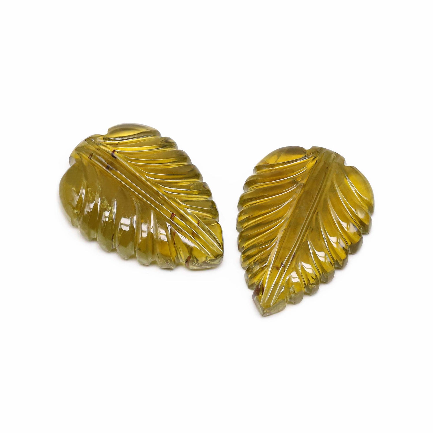 Yellow Tourmaline 25.50x18mm Carved Leaf Pair