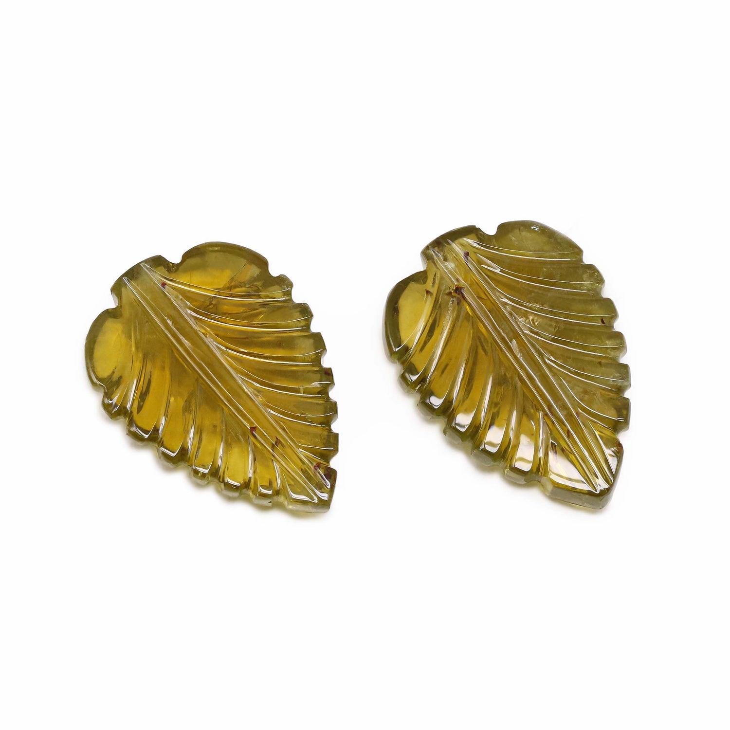 Yellow Tourmaline 25.50x18mm Carved Leaf Pair